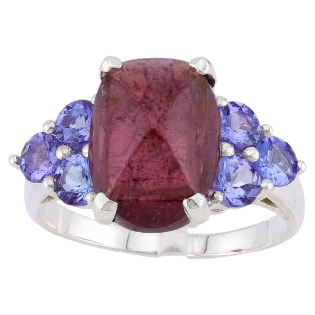 Artisan tourmaline tanzanite silver ring