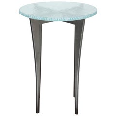 Artisan Translucent Glass Top with Curving Steel Base Side Table