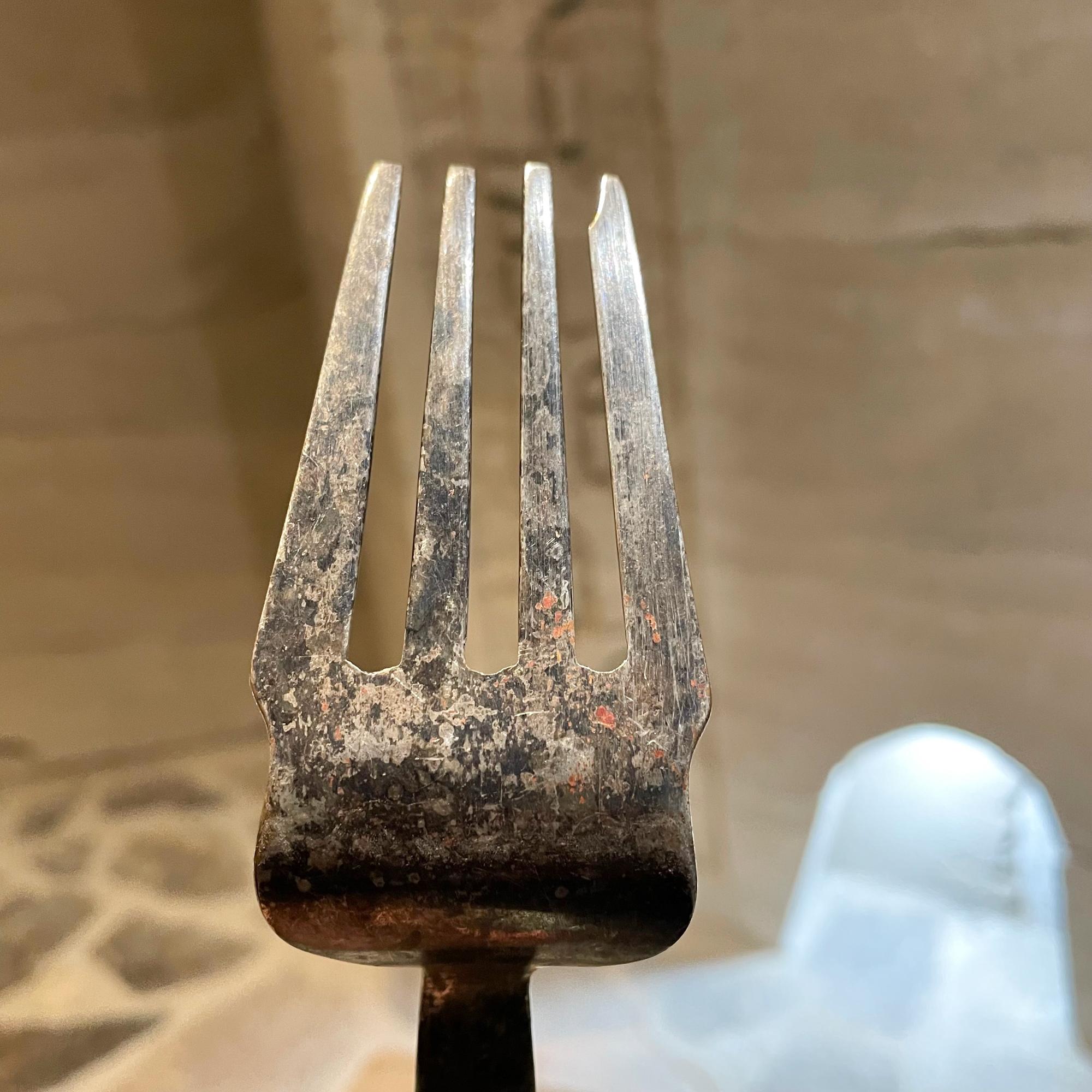 Mid-Century Modern Artisan Two Tone Grande Sculptural Silver Plated Fork Mexico 1960s For Sale