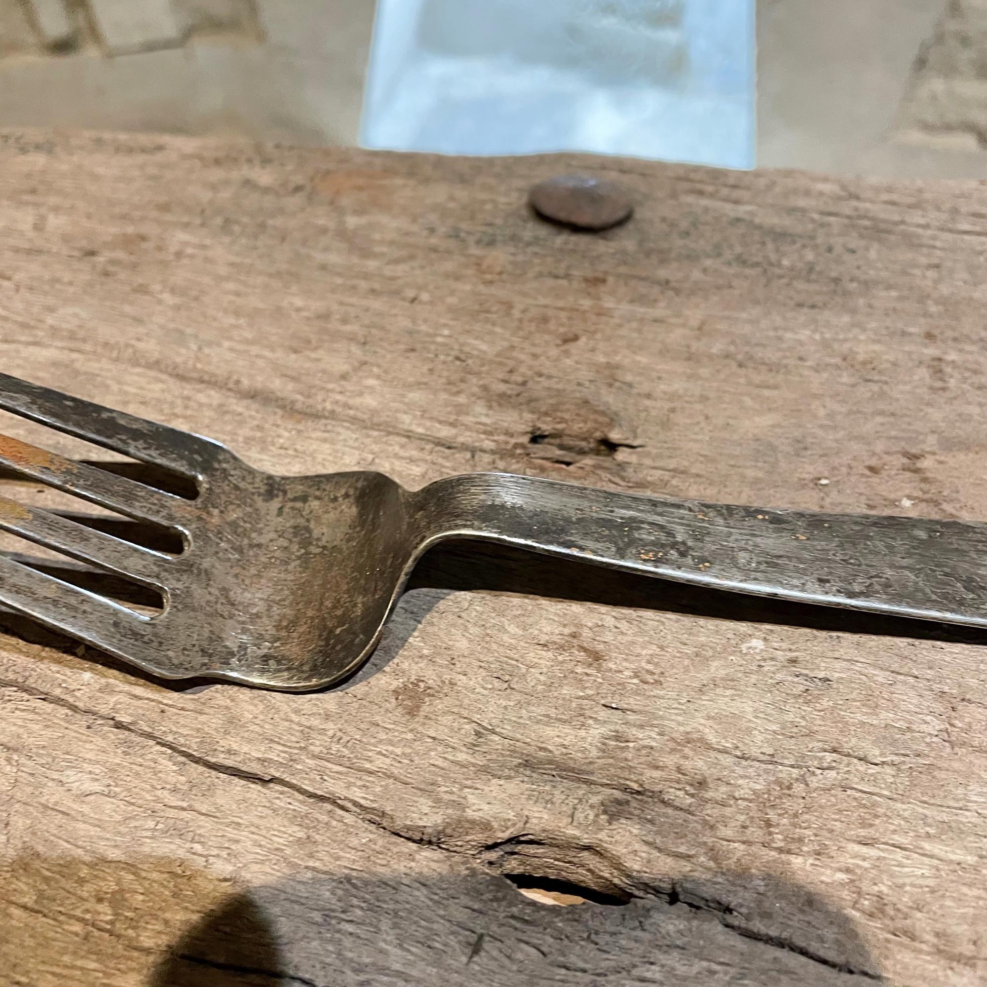 Mexican Artisan Two Tone Grande Sculptural Silver Plated Fork Mexico 1960s For Sale