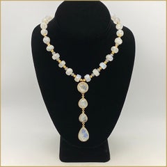 Artisan Vermeil Rainbow Moonstone Drop Necklace, Adjustable 15.5-17 inches