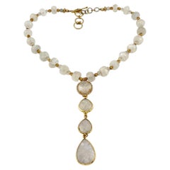 Artisan Vermeil Rainbow Moonstone Drop Necklace, Adjustable 15.5-17 inches