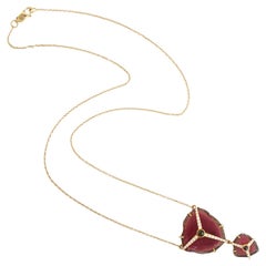 Collana artigianale con tormalina anguria e diamanti in oro giallo 18 carati