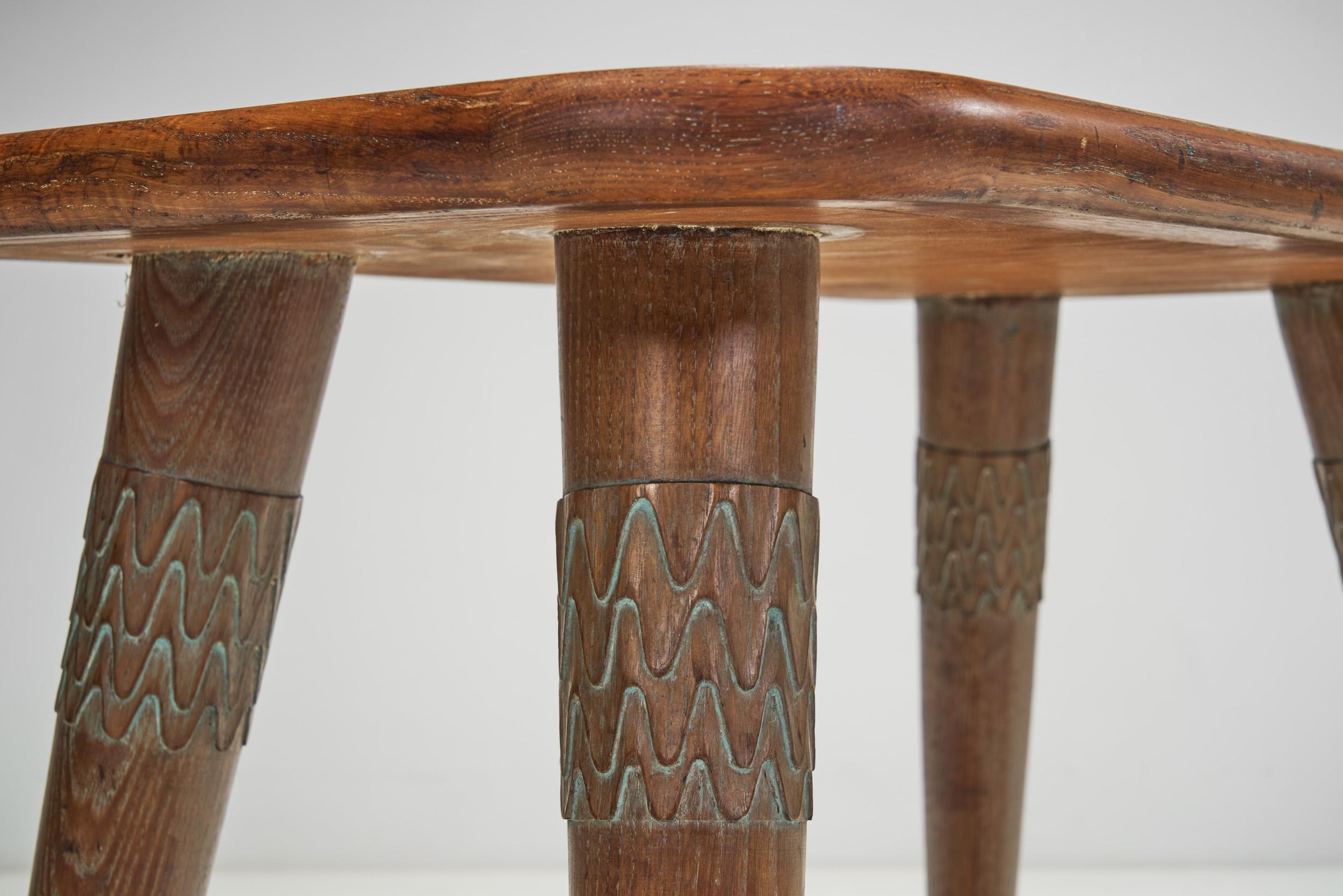 Artisan Wood Side Table with Decorative Carved Legs, Europe 1950s For Sale 7
