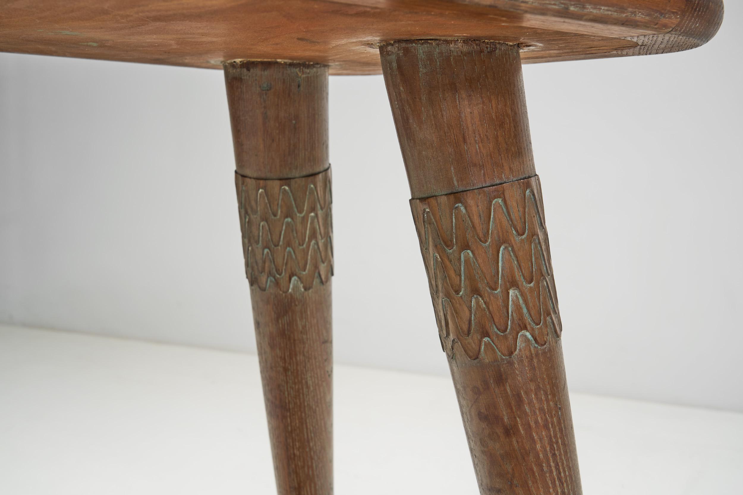 Artisan Wood Side Table with Decorative Carved Legs, Europe 1950s For Sale 8