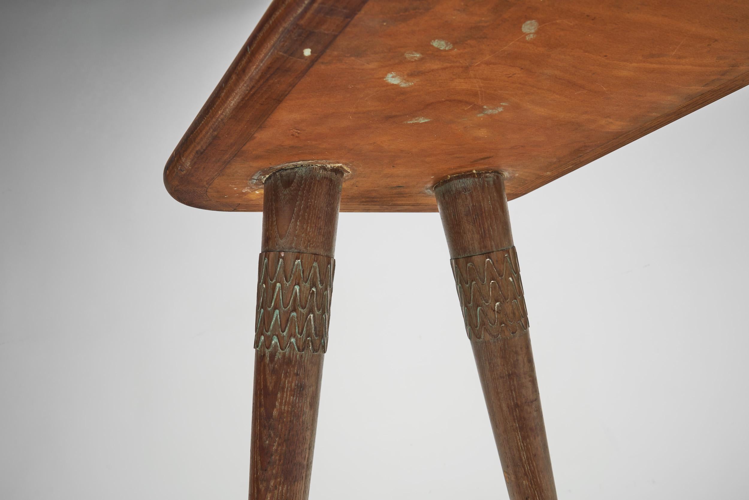 Artisan Wood Side Table with Decorative Carved Legs, Europe 1950s For Sale 9