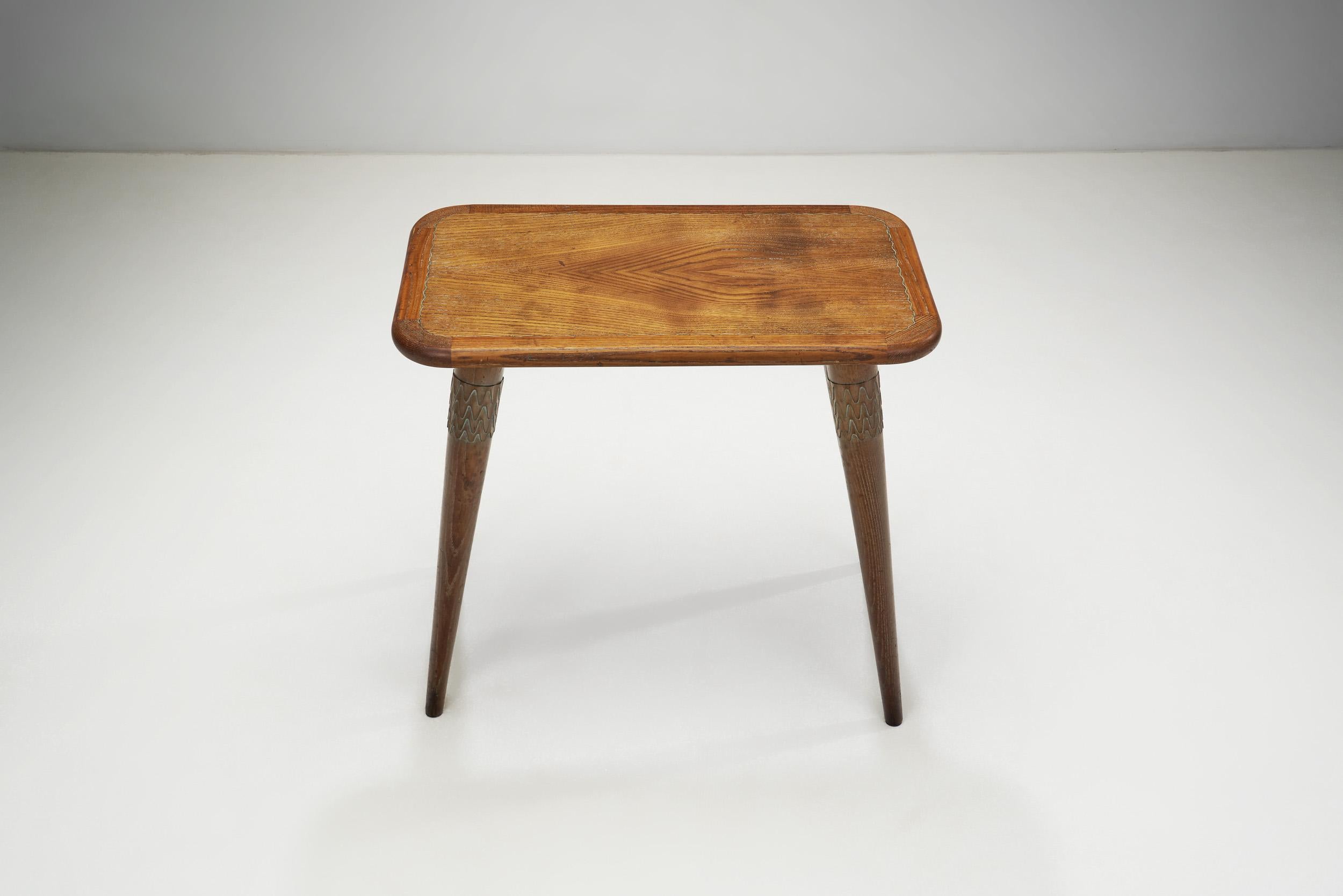 Mid-20th Century Artisan Wood Side Table with Decorative Carved Legs, Europe 1950s For Sale