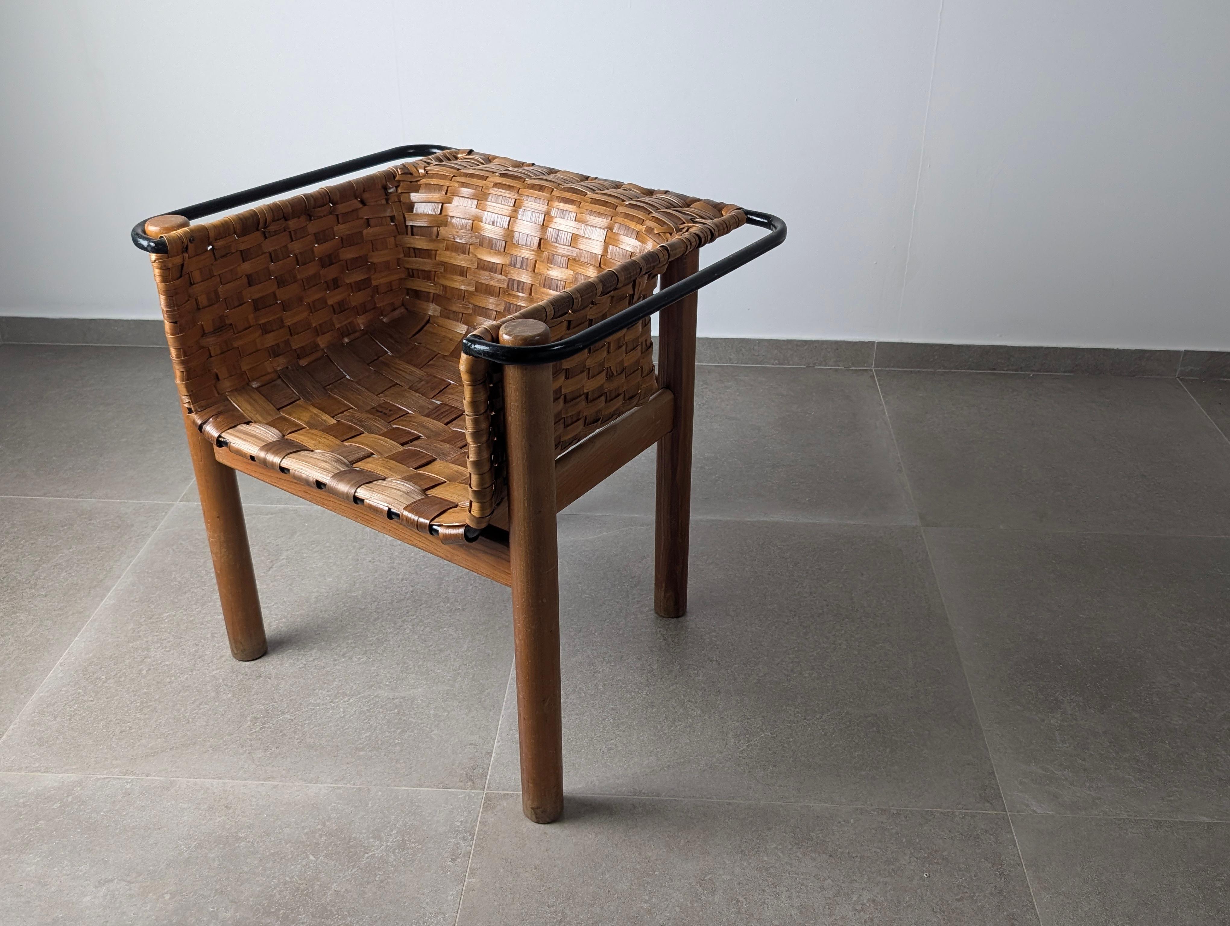 Artisan Woven Chestnut Chair by Longinos, National Craft Award, Spain 1980s For Sale 5