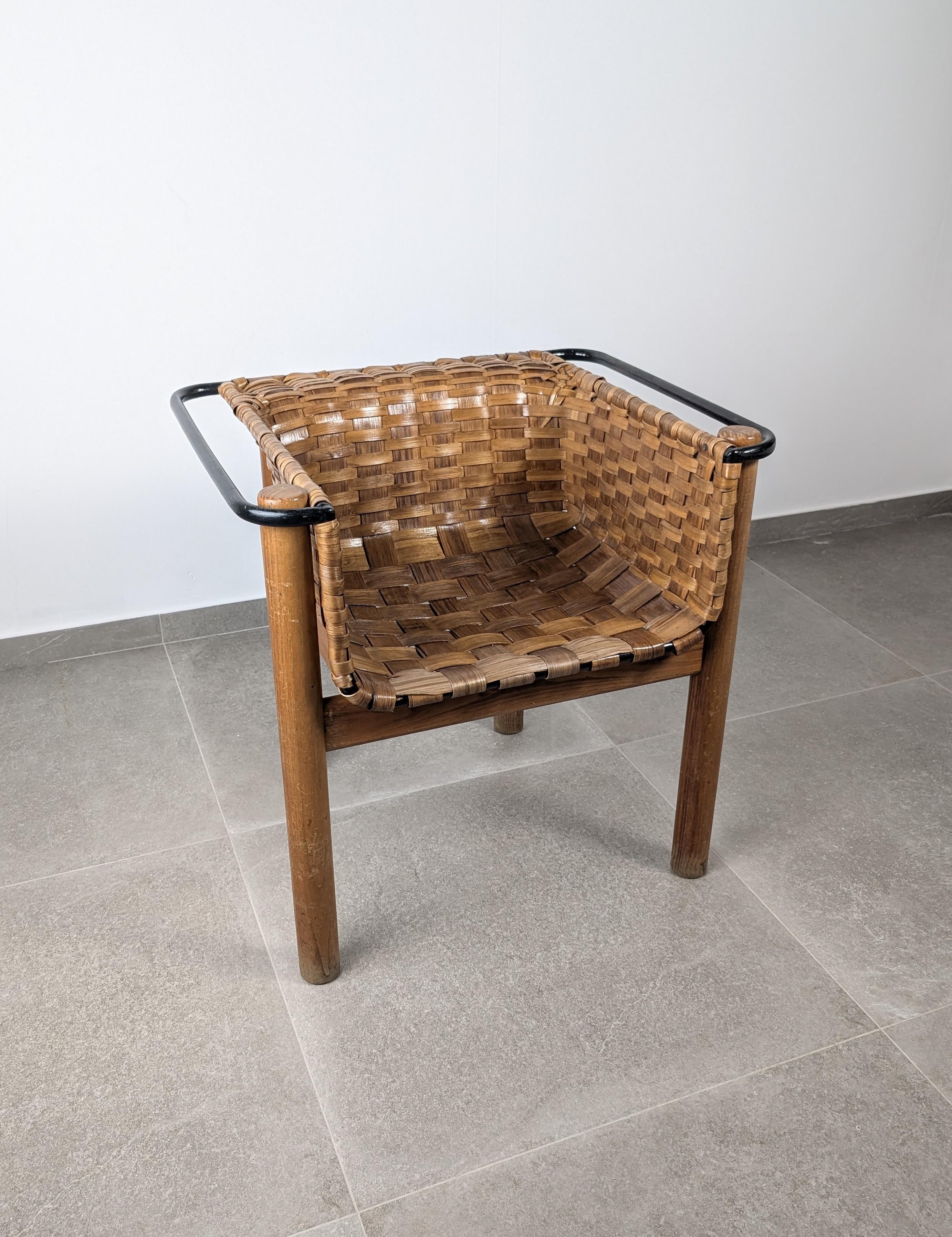 Artisan Woven Chestnut Chair by Longinos, National Craft Award, Spain 1980s For Sale 6