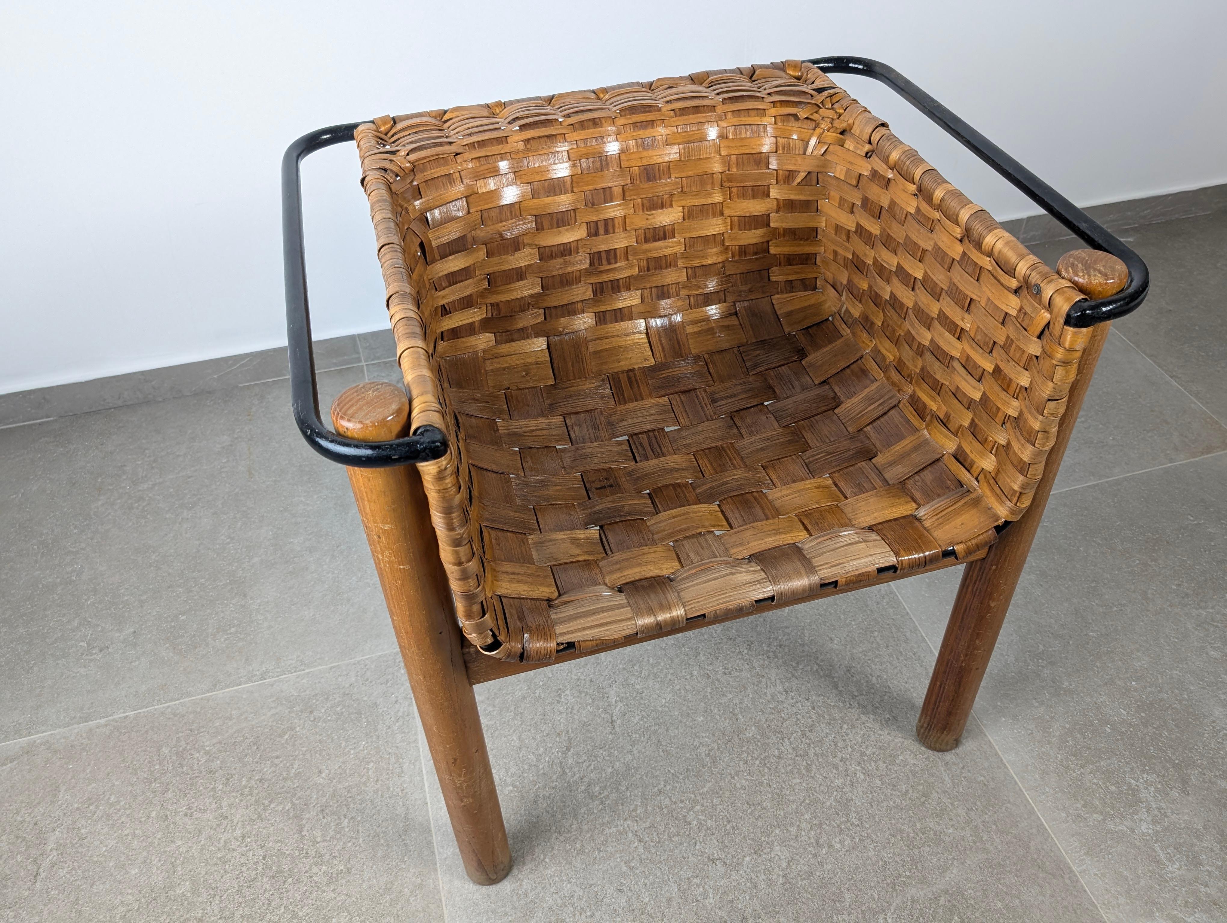 Artisan Woven Chestnut Chair by Longinos, National Craft Award, Spain 1980s For Sale 10