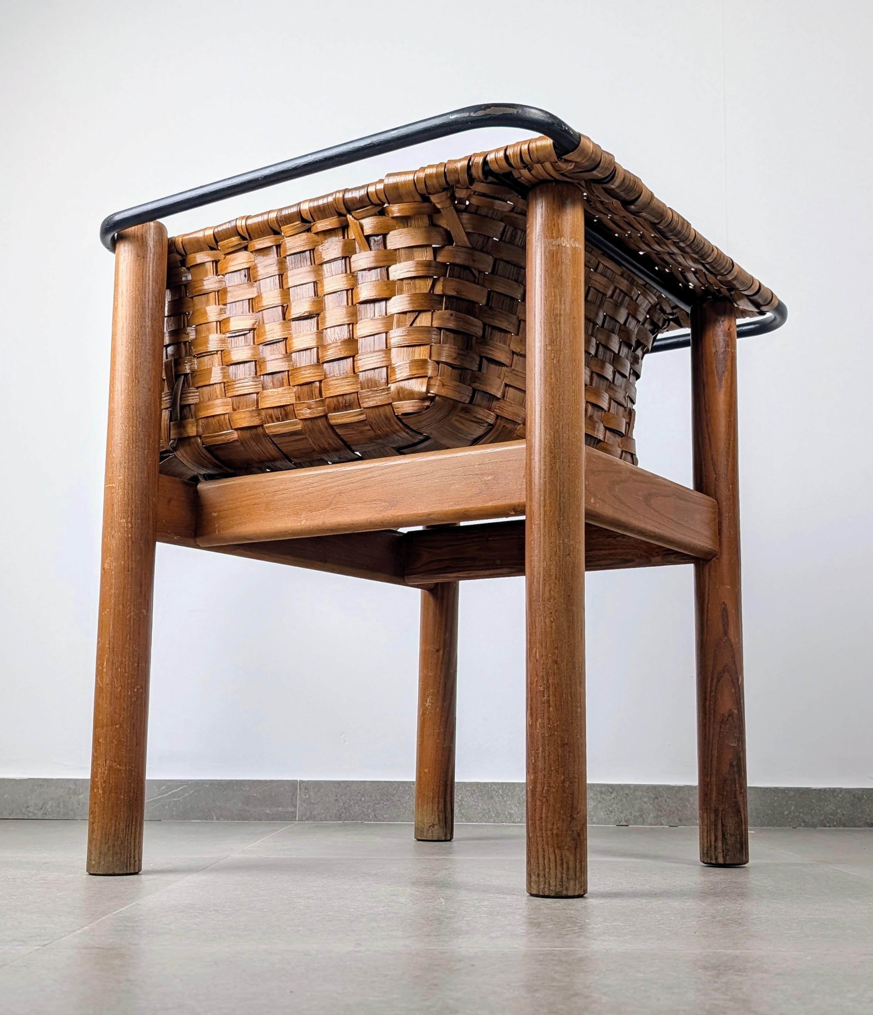 Rustic Artisan Woven Chestnut Chair by Longinos, National Craft Award, Spain 1980s For Sale