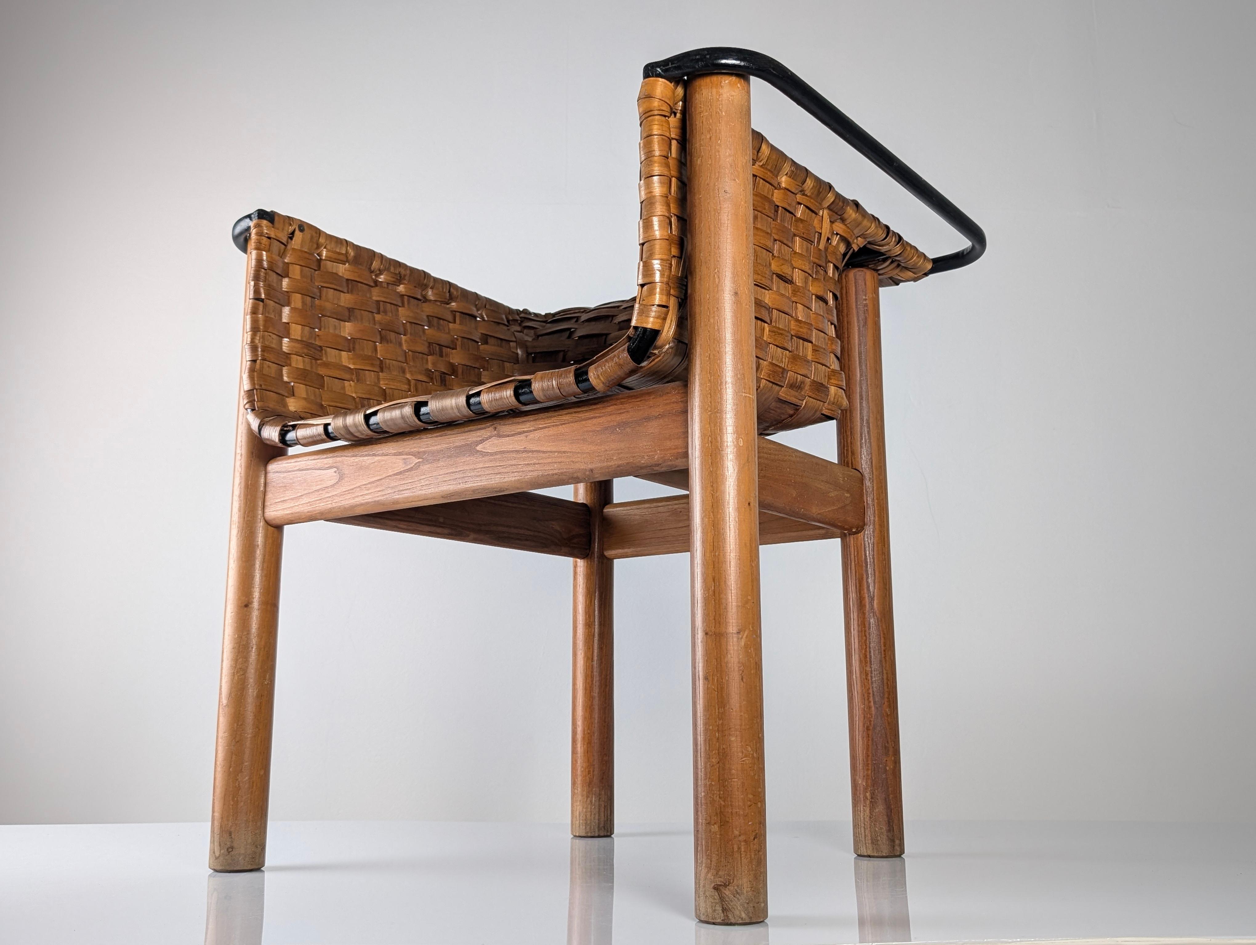 Artisan Woven Chestnut Chair by Longinos, National Craft Award, Spain 1980s For Sale 2