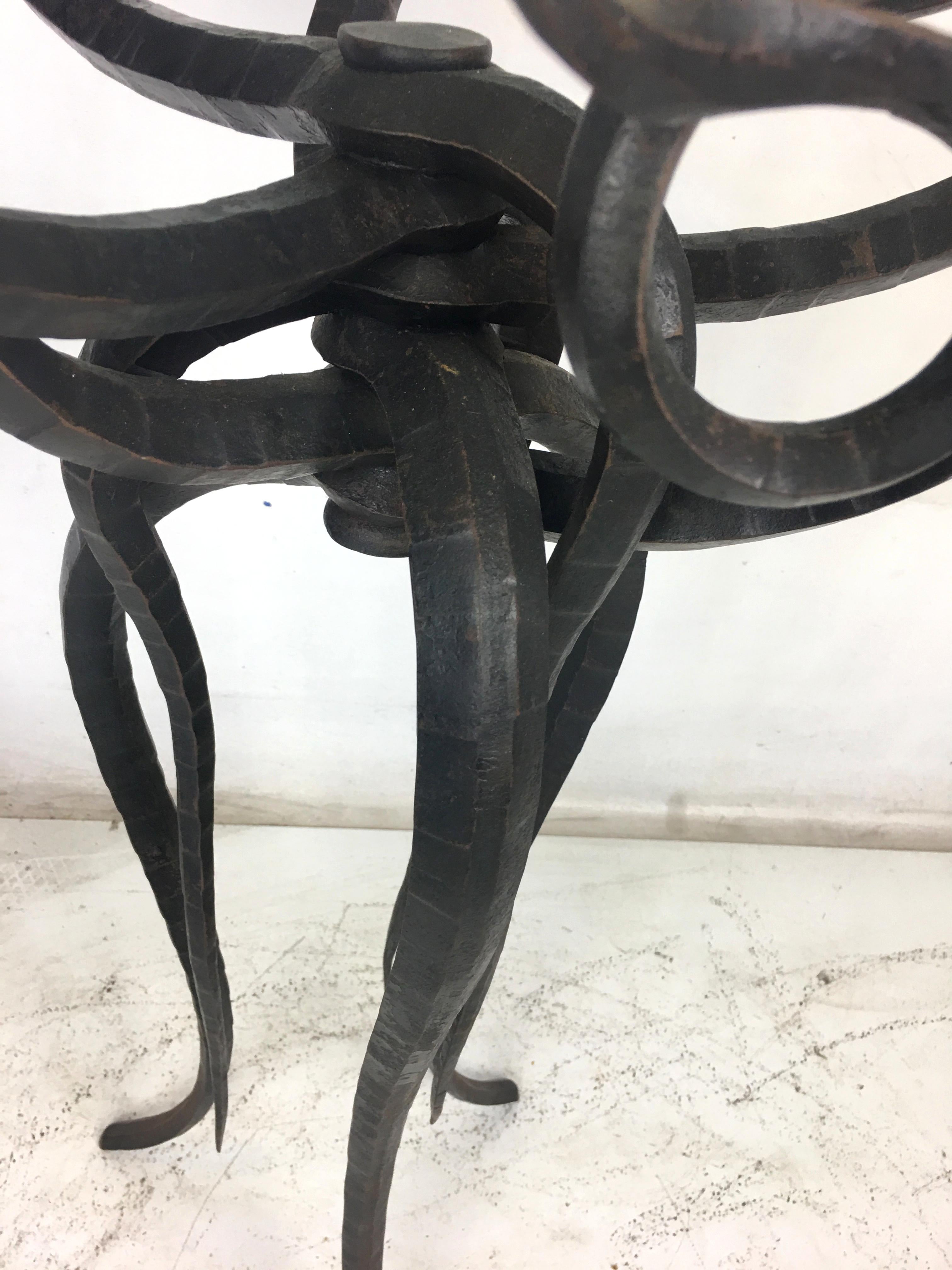 Artisan Wrought Iron Medusa-Like Occasional Table, Signed 3