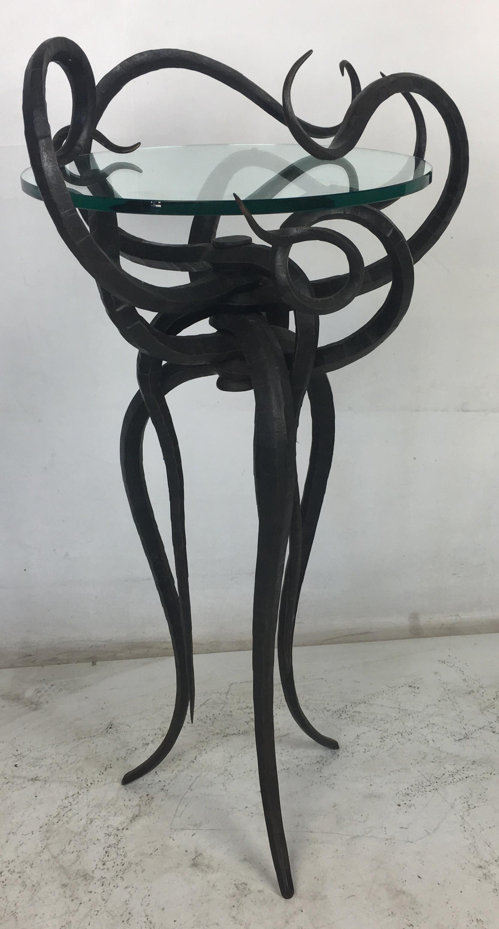 Artisan Wrought Iron Medusa-Like Occasional Table, Signed 4