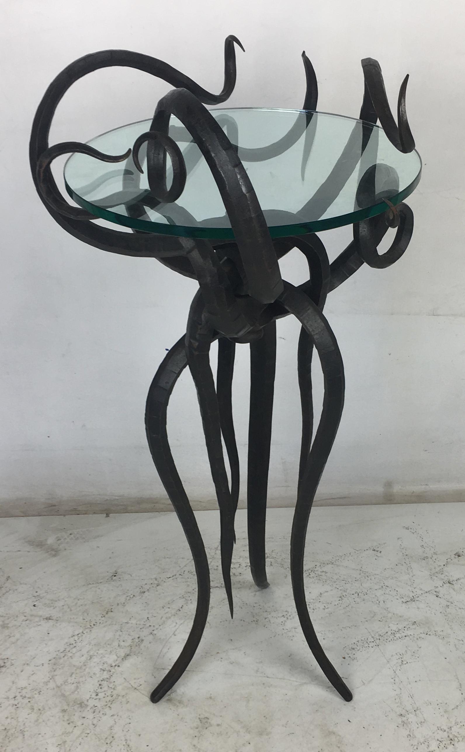 Artisan Wrought Iron Medusa-Like Occasional Table, Signed 5