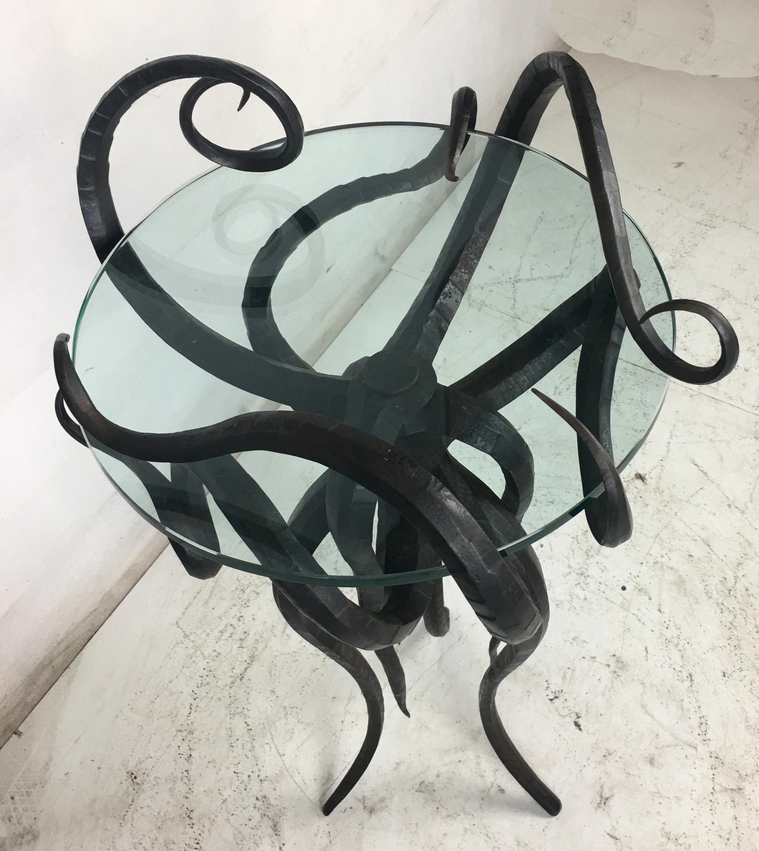 Organic Modern Artisan Wrought Iron Medusa-Like Occasional Table, Signed