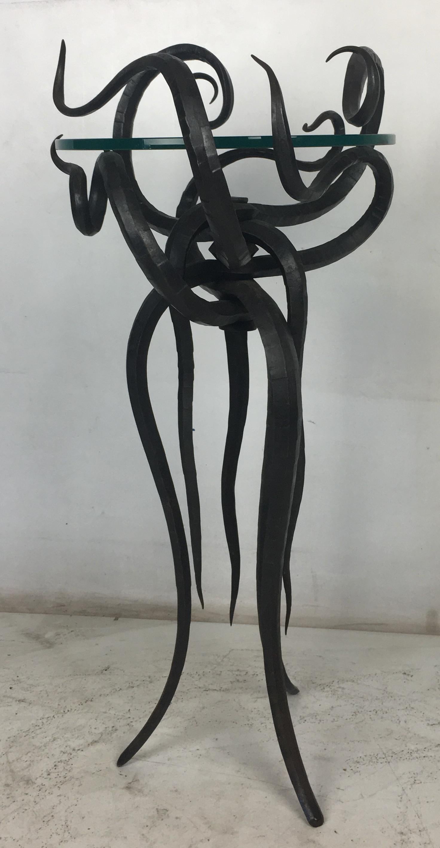 Late 20th Century Artisan Wrought Iron Medusa-Like Occasional Table, Signed
