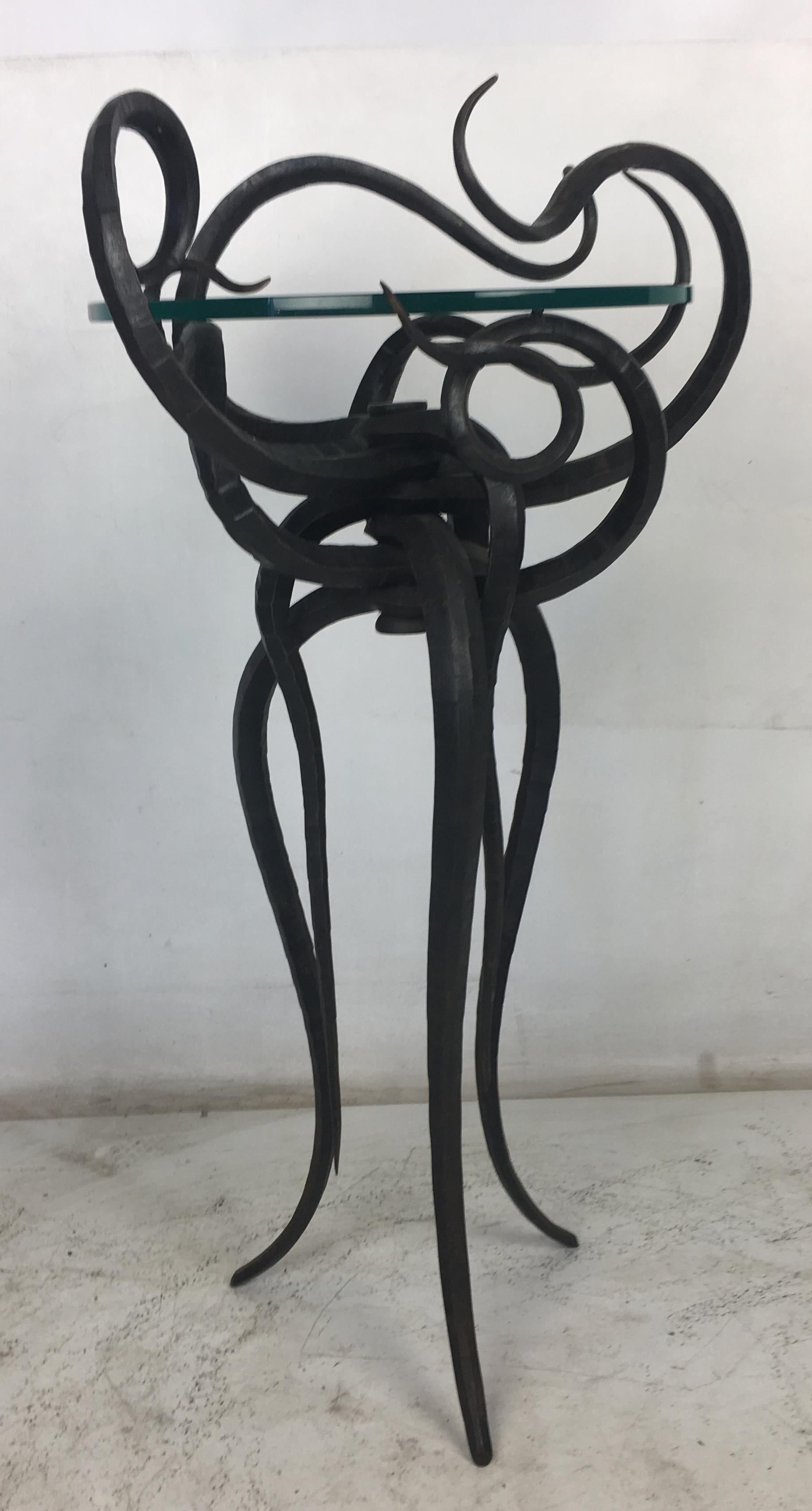 Artisan Wrought Iron Medusa-Like Occasional Table, Signed 2