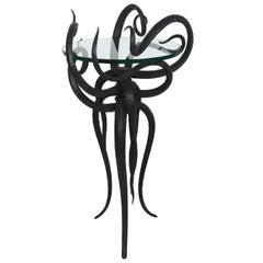 Retro Artisan Wrought Iron Medusa-Like Occasional Table, Signed