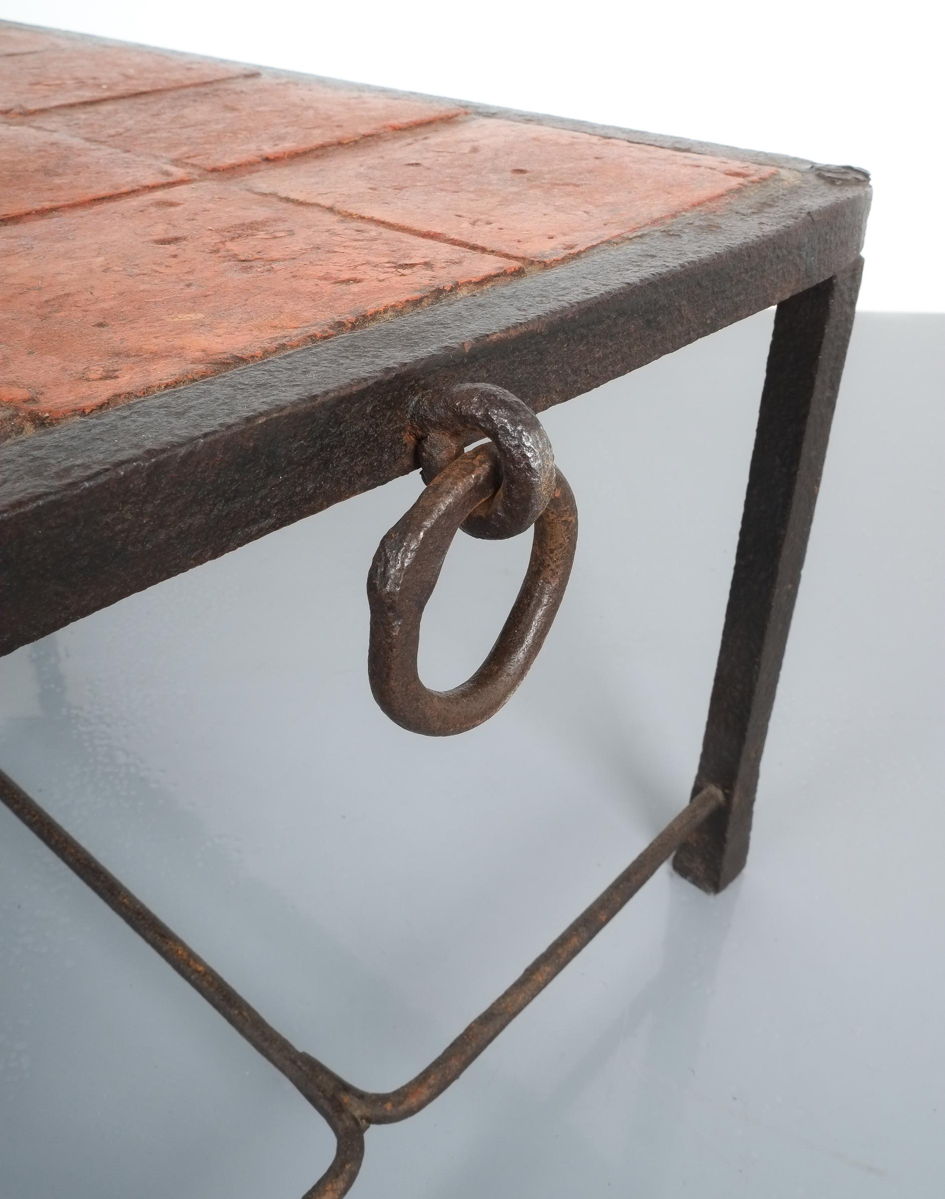 Artisan Wrought Iron Terracotta Coffee Or Outdoor Table, France, 1950 In Good Condition In Vienna, AT