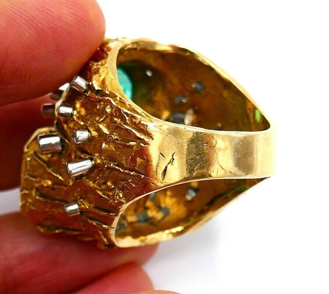 Artisan Yellow Gold Emerald Diamond Cocktail Ring GIA 5