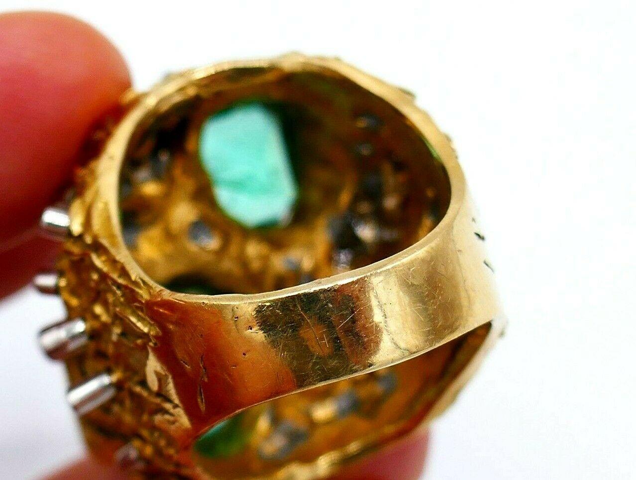 Artisan Yellow Gold Emerald Diamond Cocktail Ring GIA 6