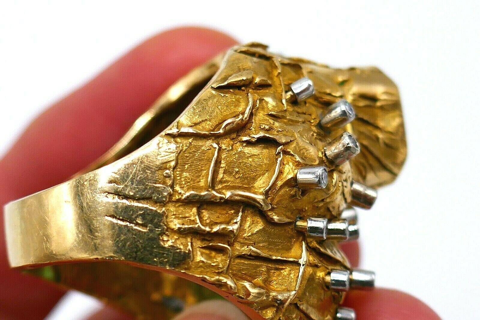 Artisan Yellow Gold Emerald Diamond Cocktail Ring GIA 7