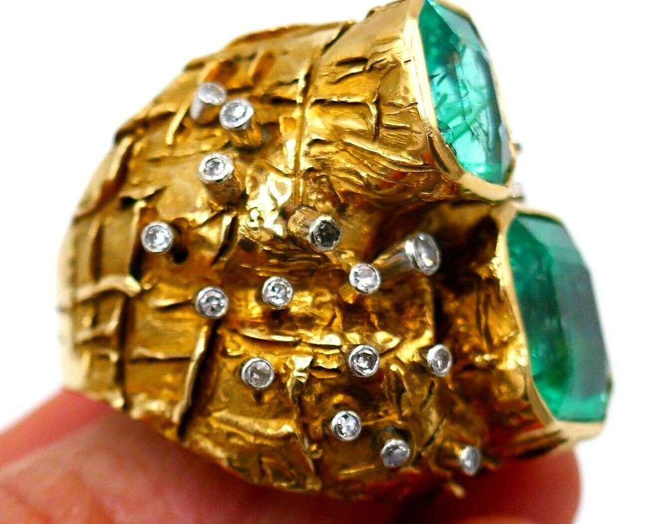 Artisan Yellow Gold Emerald Diamond Cocktail Ring GIA 8