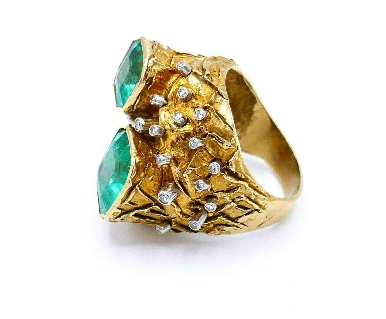 Artisan Yellow Gold Emerald Diamond Cocktail Ring GIA 1