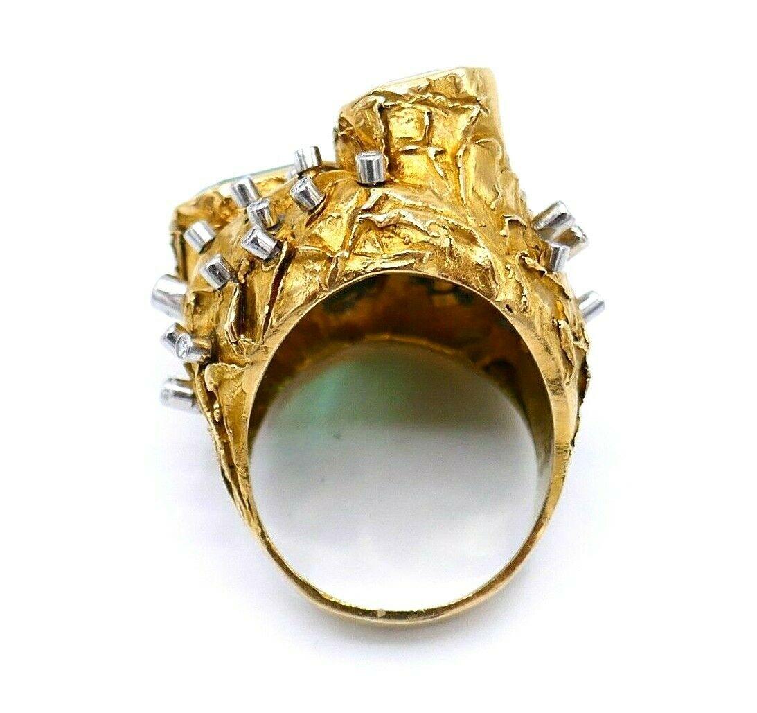 Artisan Yellow Gold Emerald Diamond Cocktail Ring GIA 4