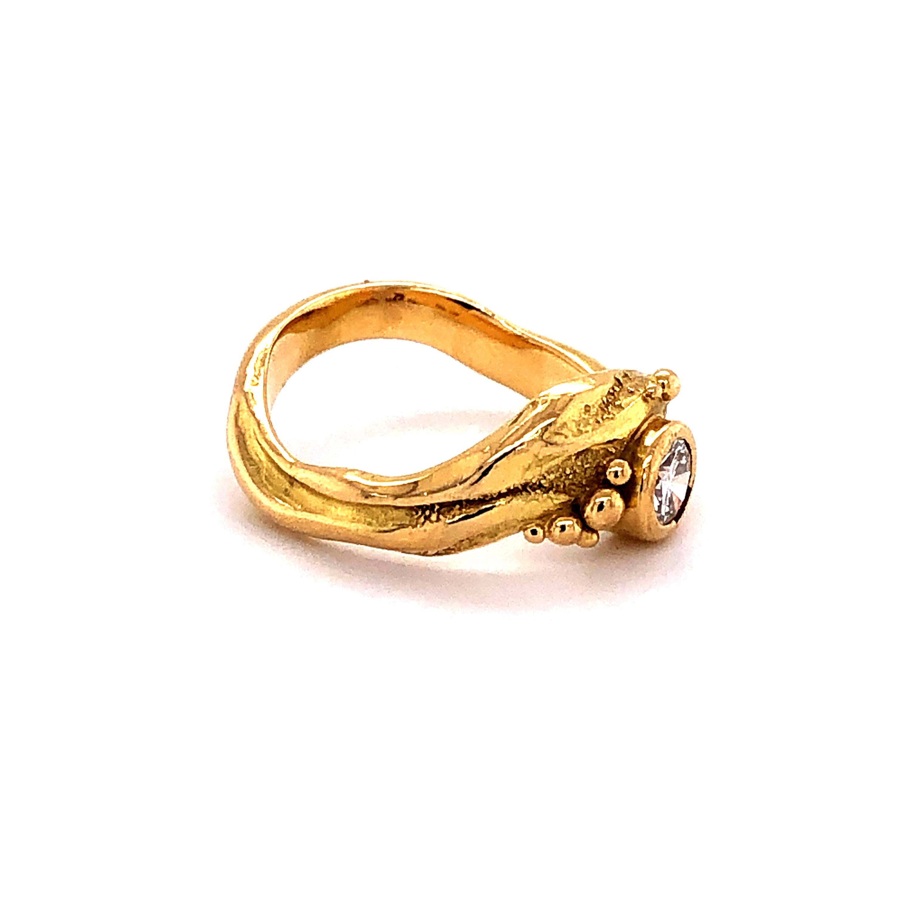 Artisan Yellow Gold Ring with Diamond In Excellent Condition In Lucerne, CH