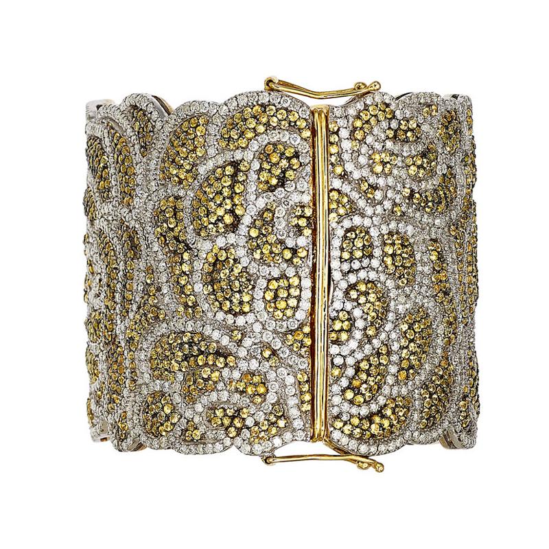 Artisan Gelb Saphir Diamant Zweifarbiges Gold-Roségold-Armband im Zustand „Hervorragend“ im Angebot in Beverly Hills, CA