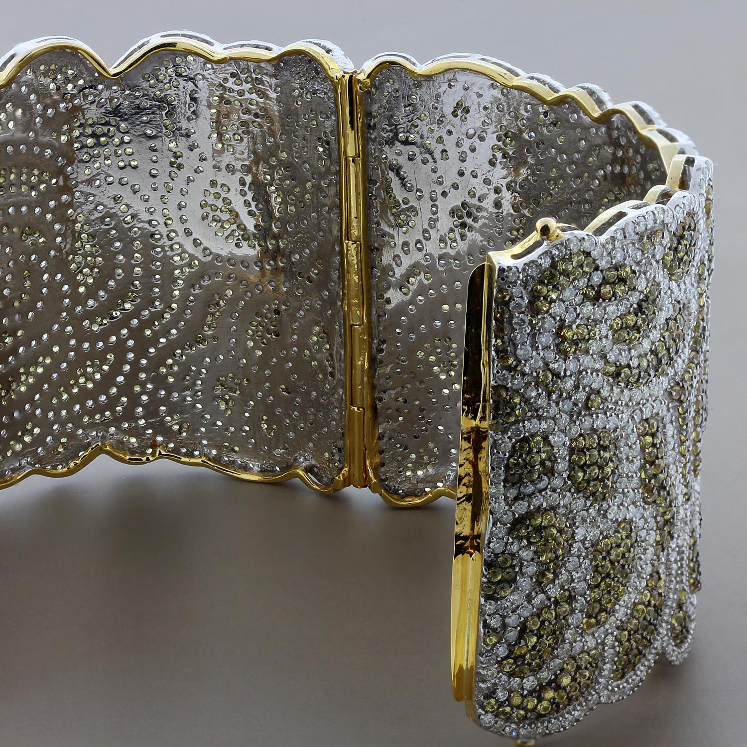 Women's Artisan Yellow Sapphire Diamond Two-Tone Gold Rose Bracelet For Sale