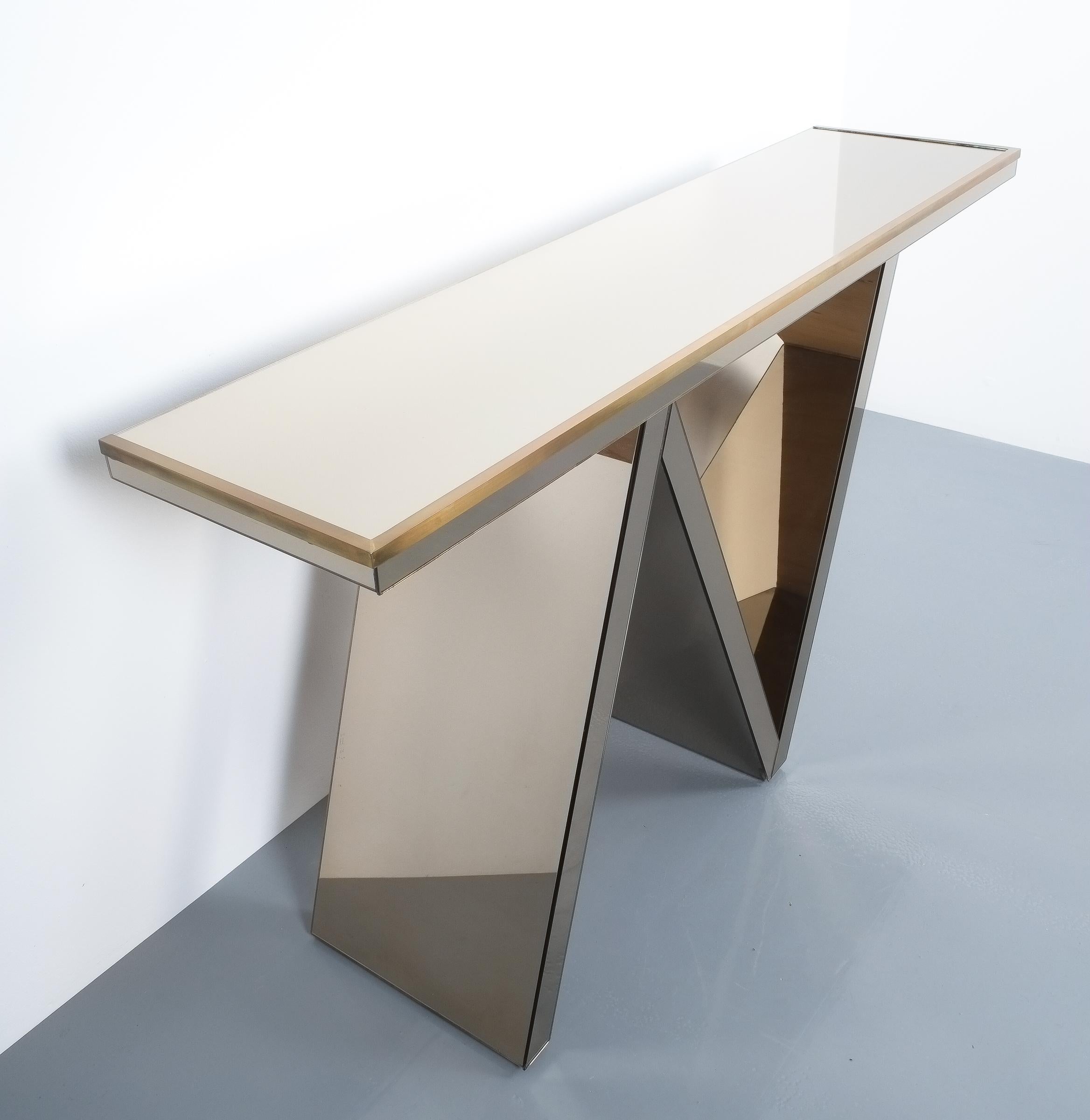 Artisan Zigzag Mirror Brass Console Table Italy, circa 1970 1