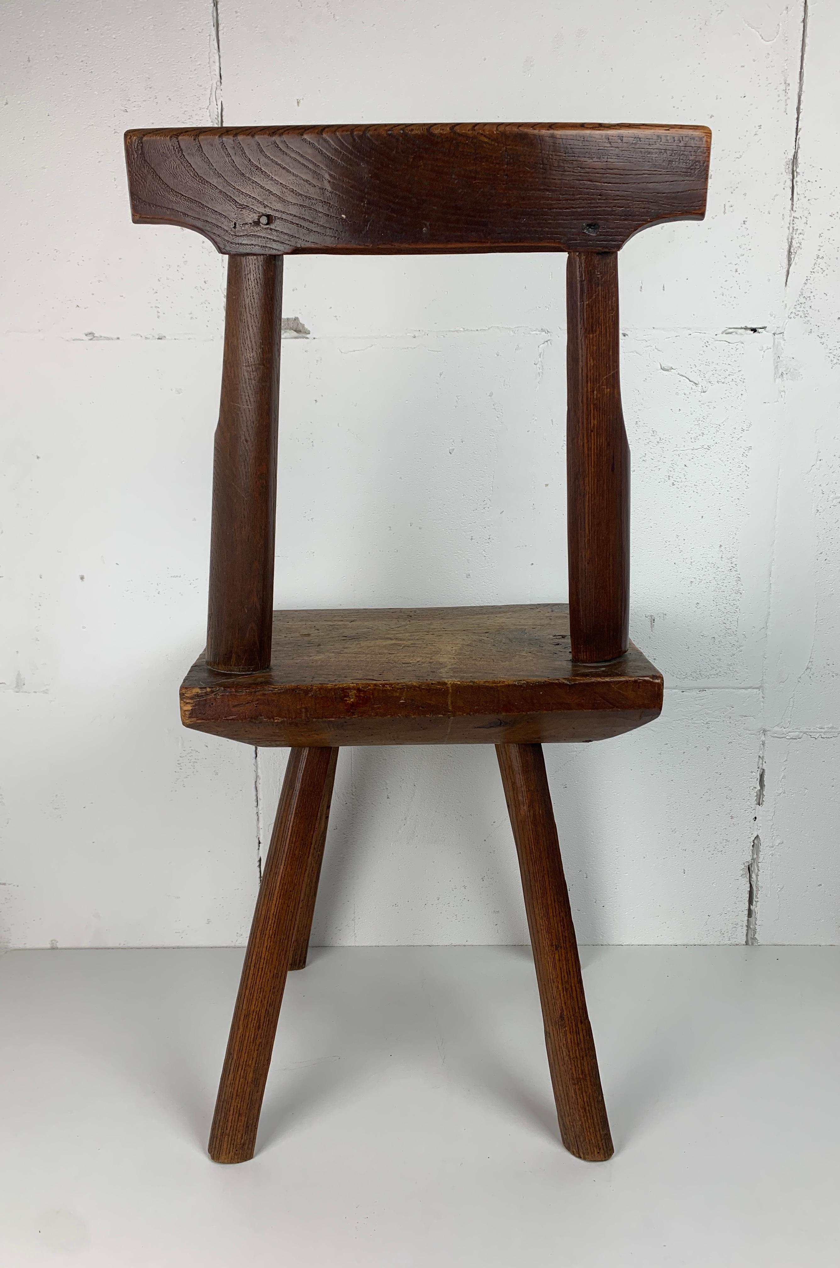 Early 20th Century Artisanaal antique hand crafted brutalist farm house side chair, Dutch For Sale