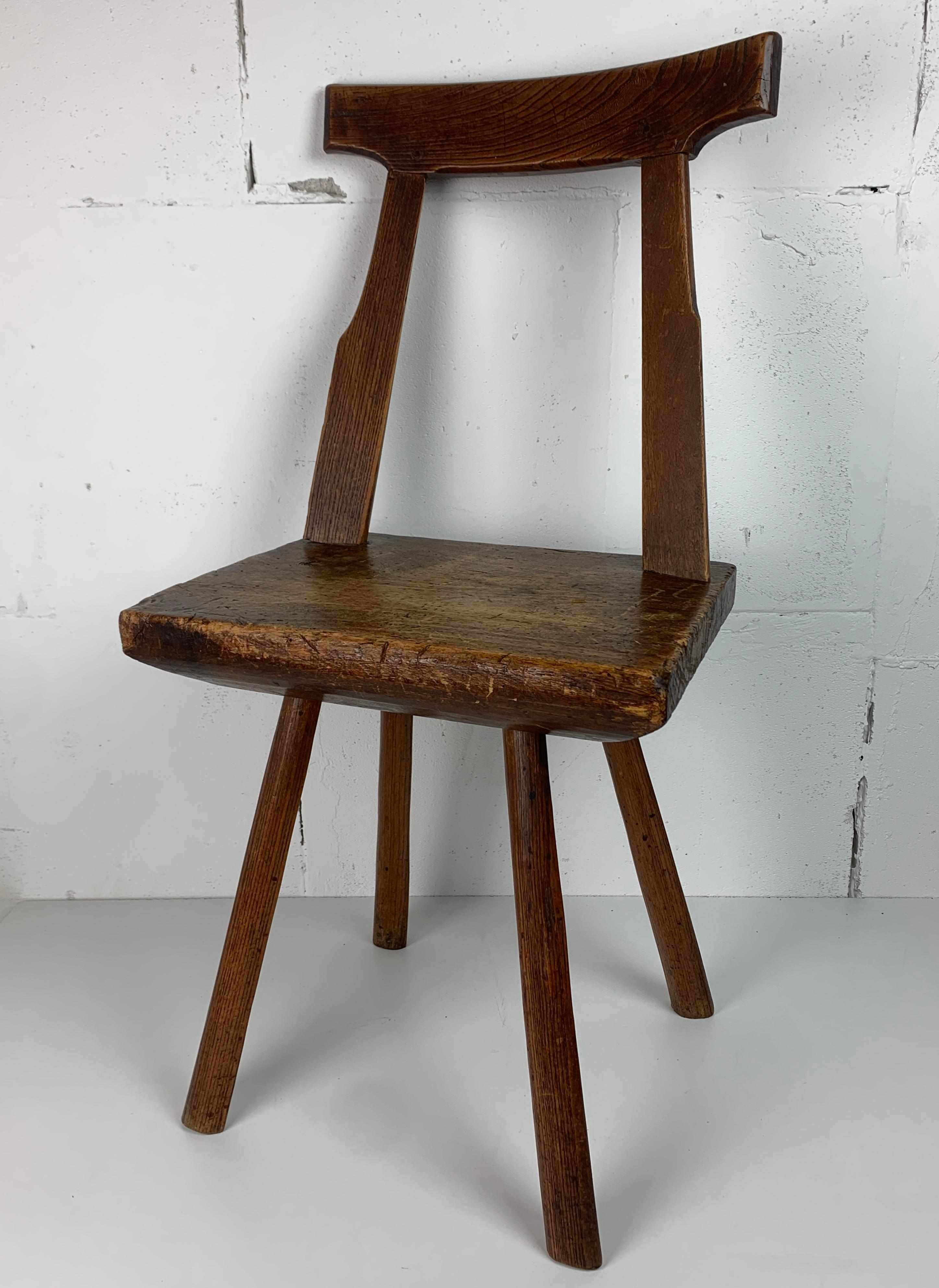 Oak Artisanaal antique hand crafted brutalist farm house side chair, Dutch For Sale