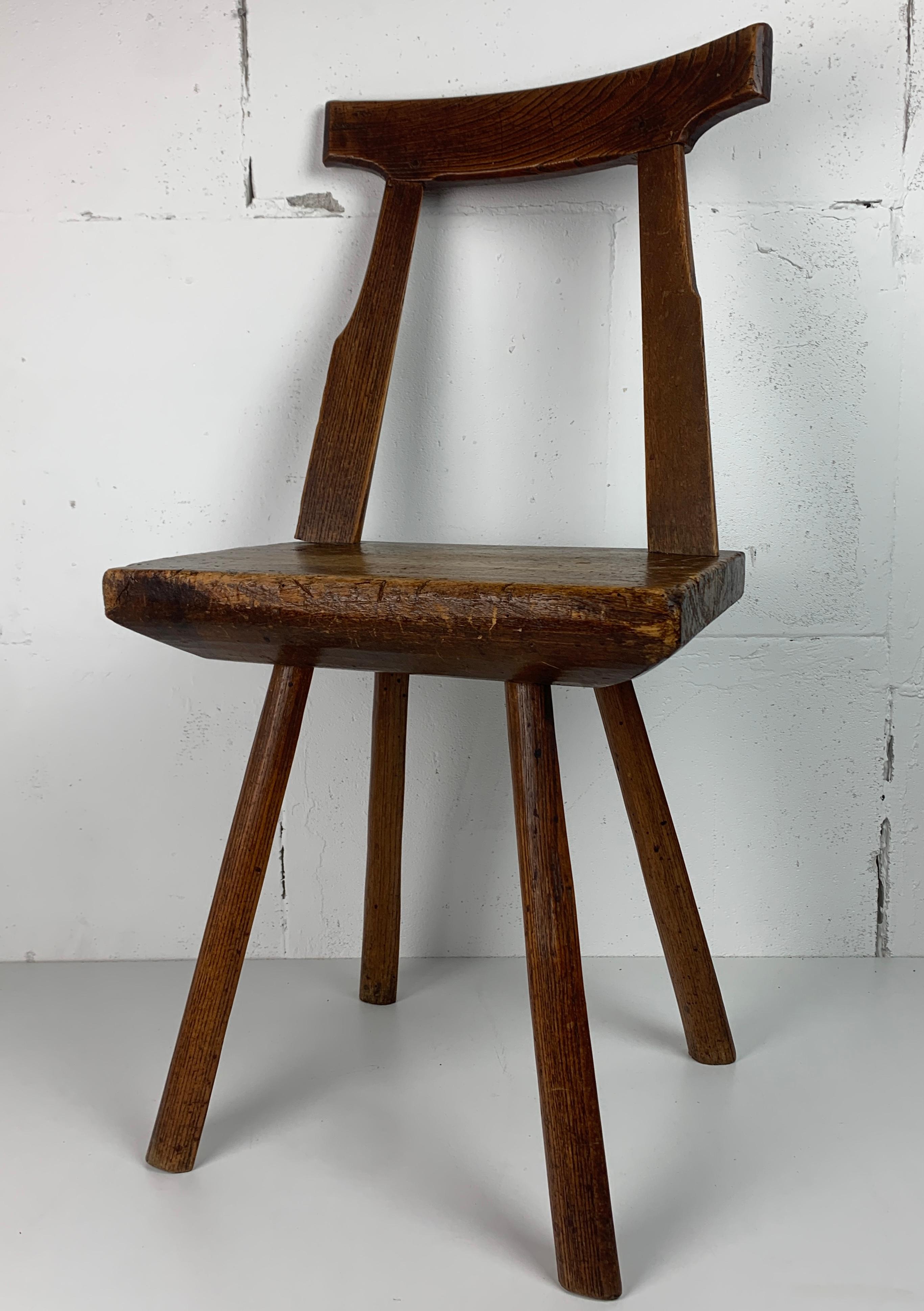 Artisanaal antique hand crafted brutalist farm house side chair, Dutch For Sale 1