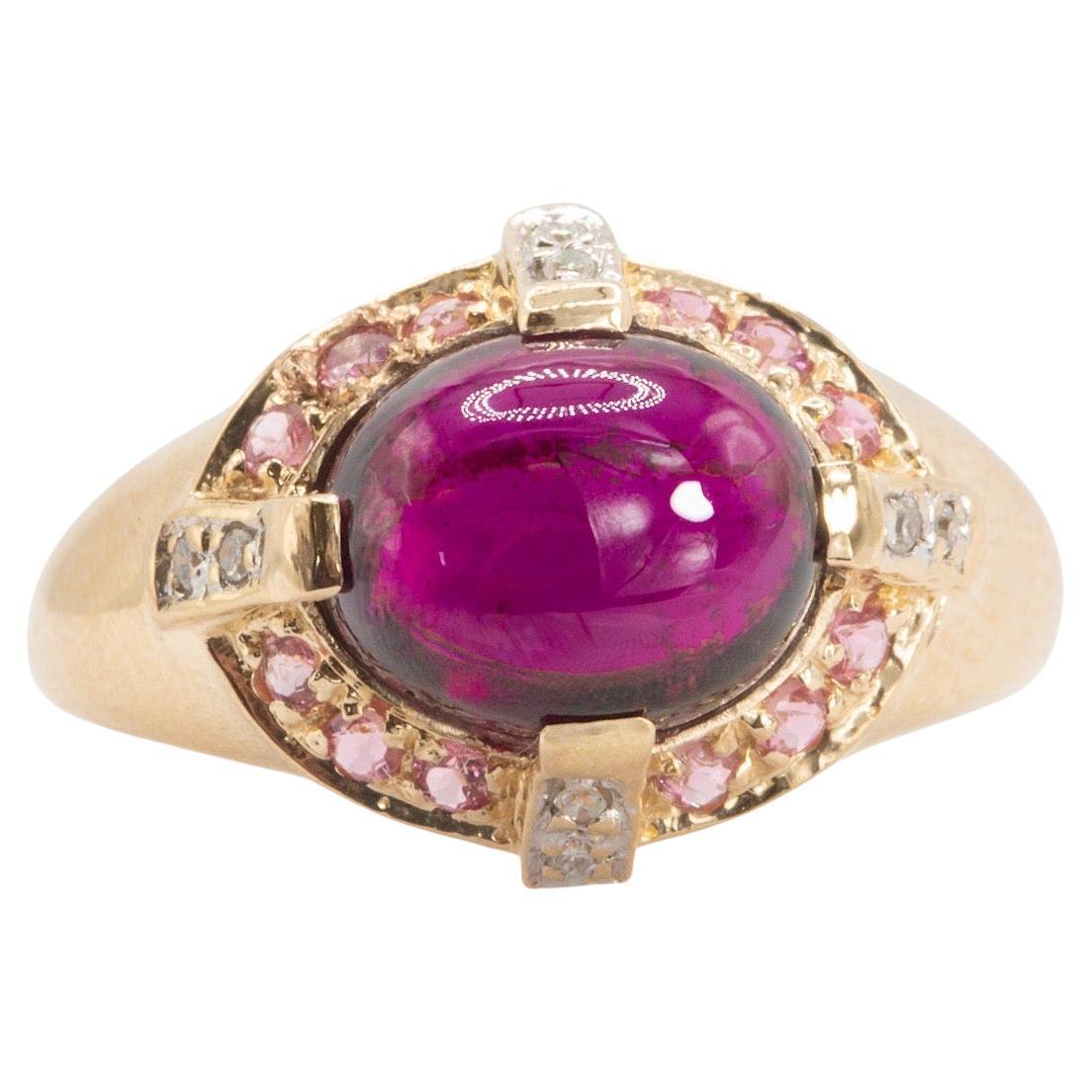 Artisanal 14K Gold and 5.21ct Cabochon Tourmaline Ring