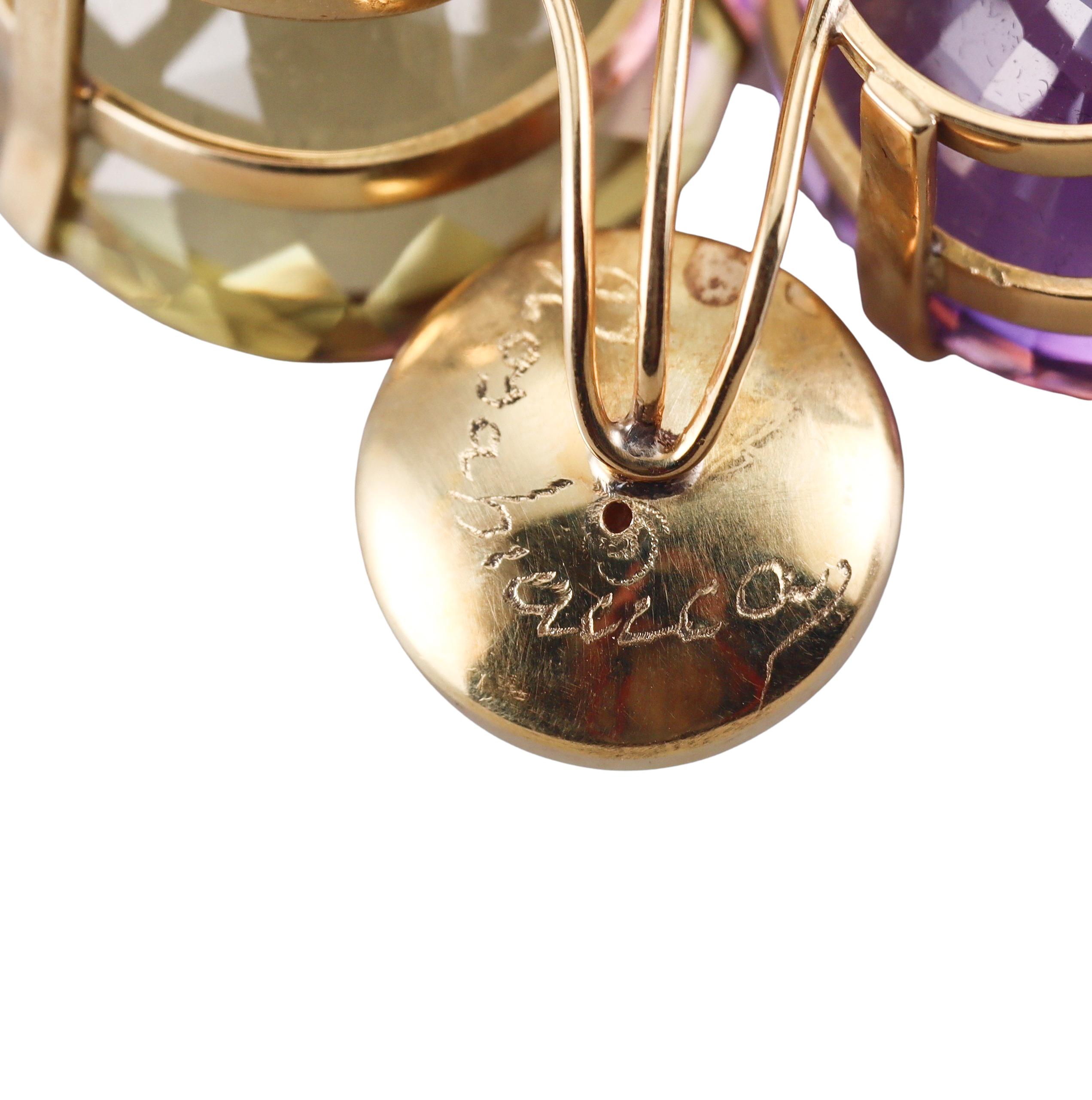 Artisanal Amethyst Citrine Pearl Gold Large Brooch Pendant For Sale 1