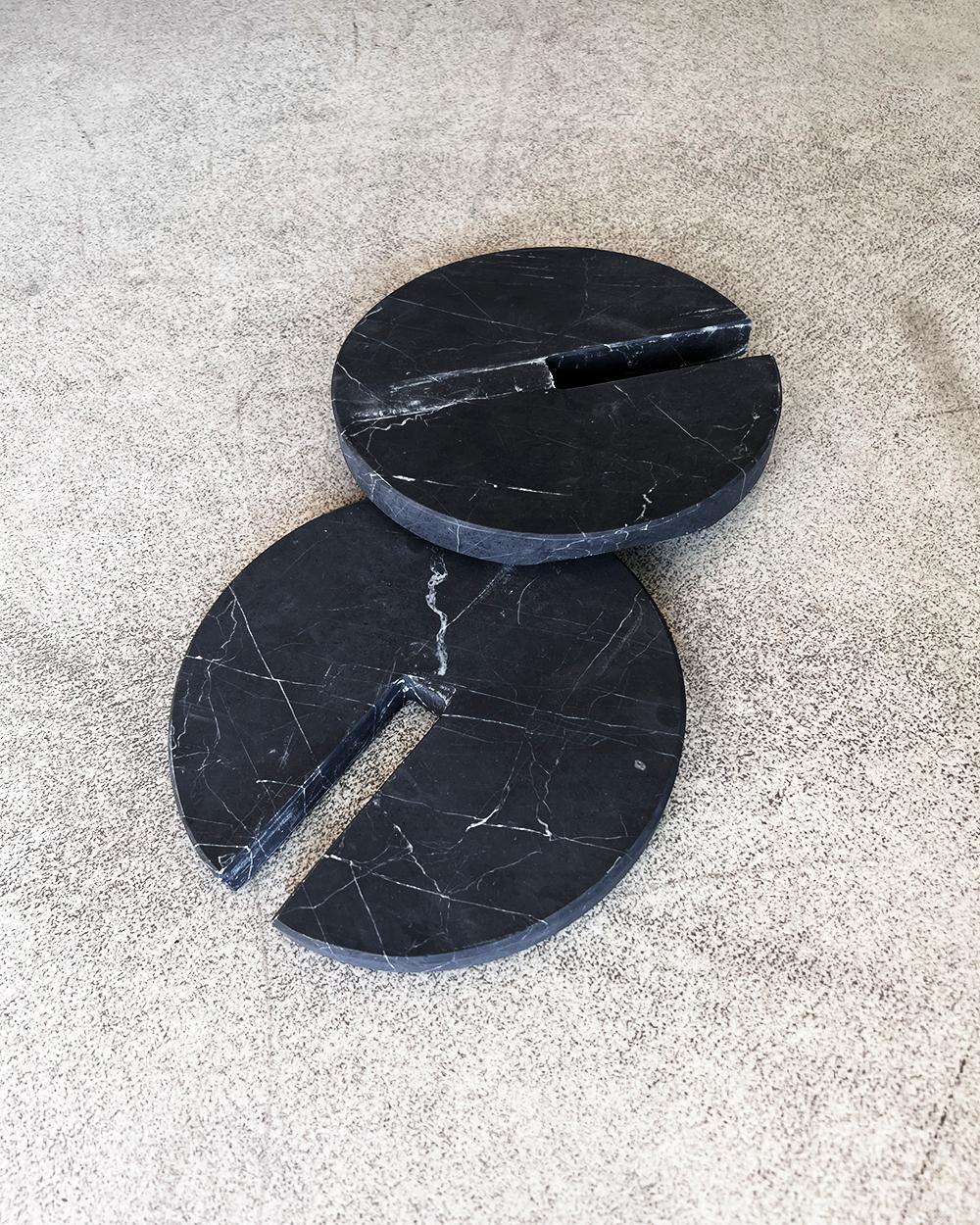 Hand-Carved Artisanal Black Marble Ellipse Bookend, in Stock For Sale