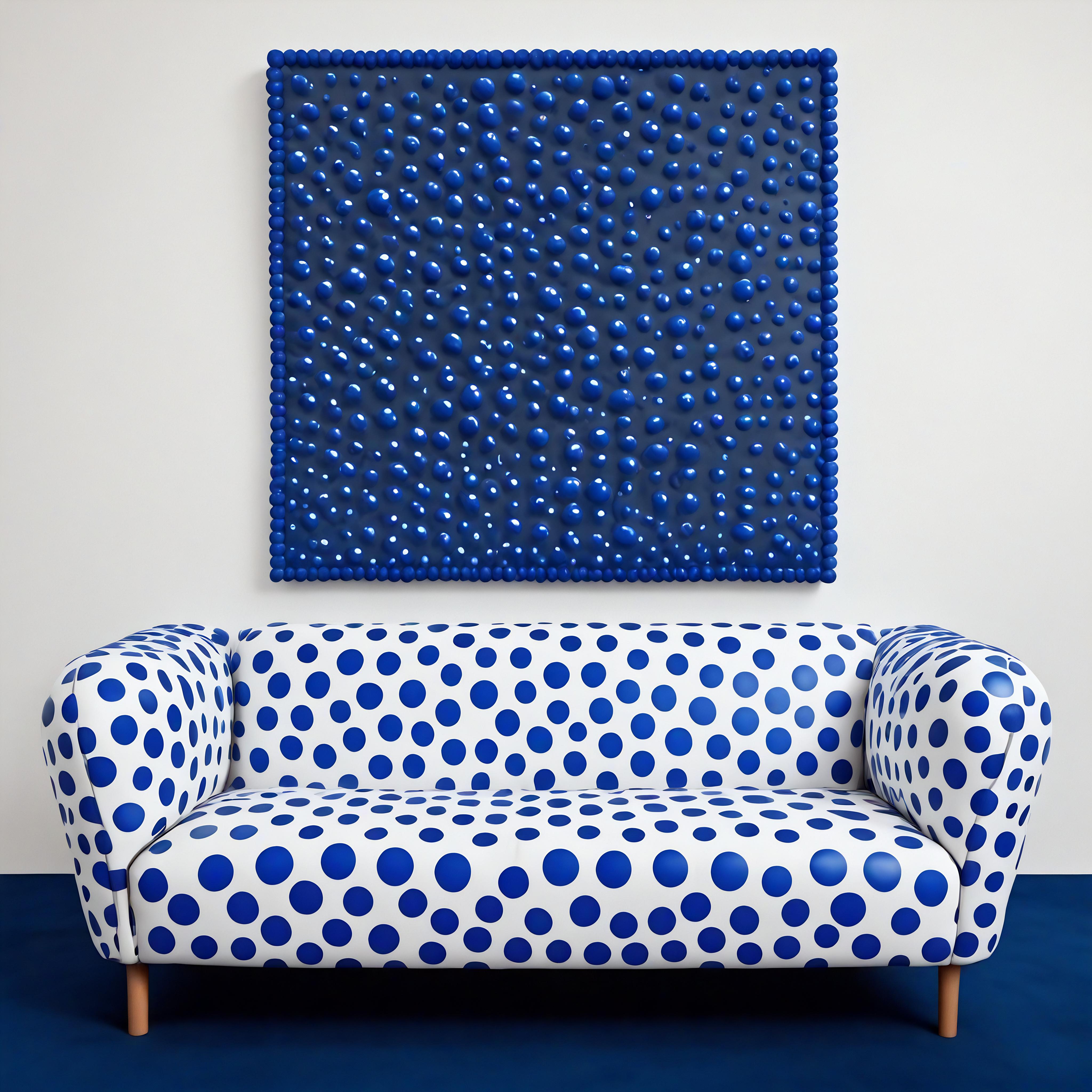 Adéntrate en un mundo de expresión artística con nuestro sofá de lunares inspirado en Yayoi Kusama. Inspirado en el espíritu vanguardista de los famosos diseños de Kusama, este sofá hecho a mano es una obra maestra visual que presenta un llamativo
