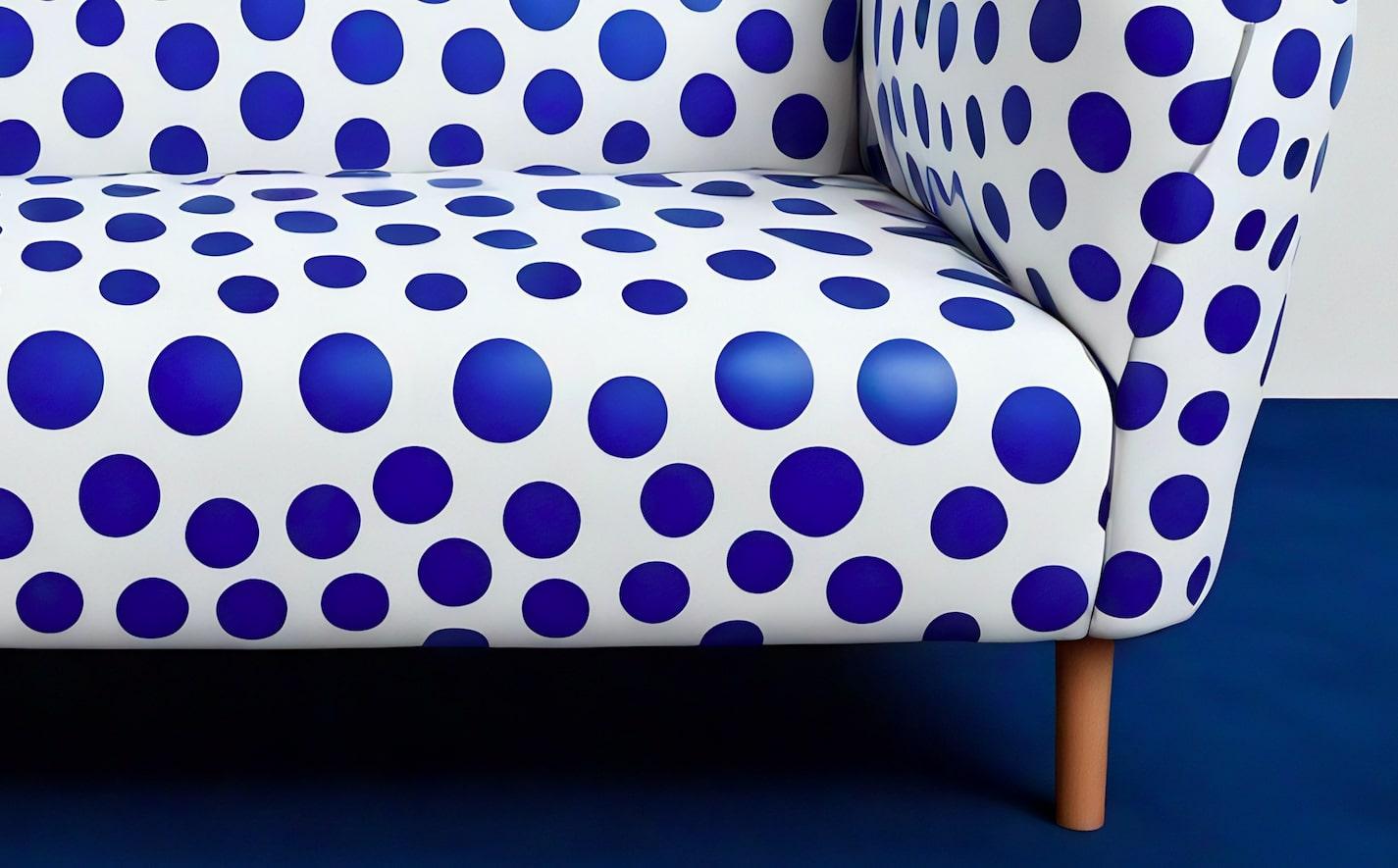 Sofá 3 plazas Polkadot Azul Artesanal Moderno de mediados de siglo en venta