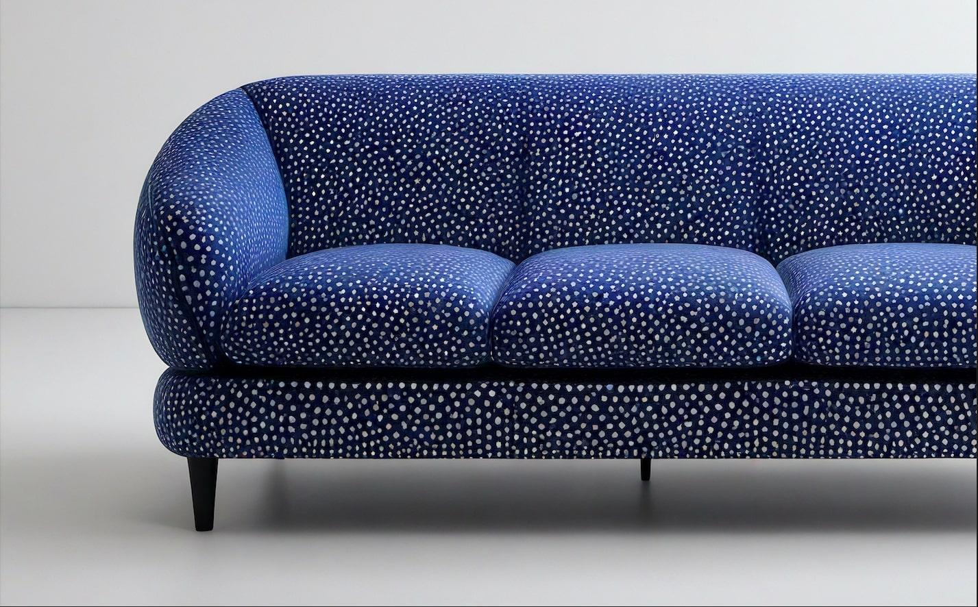 Sofá 3 plazas Polkadot Azul Artesanal Moderno de mediados de siglo en venta