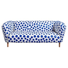 Artisanal Blue Polkadot 3-Sitzer Sofa