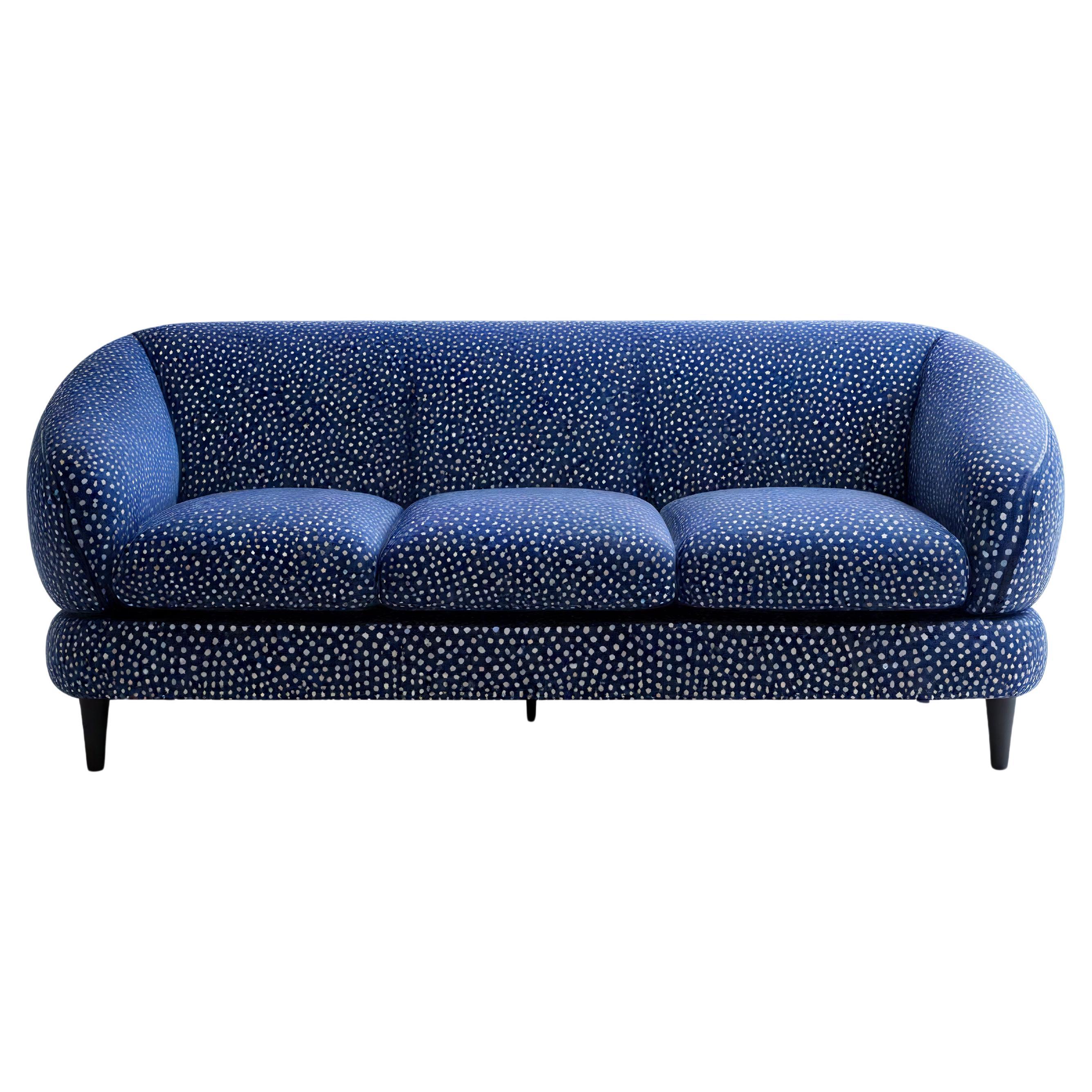 Artisanal Blue Polkadot 3 Seater Sofa