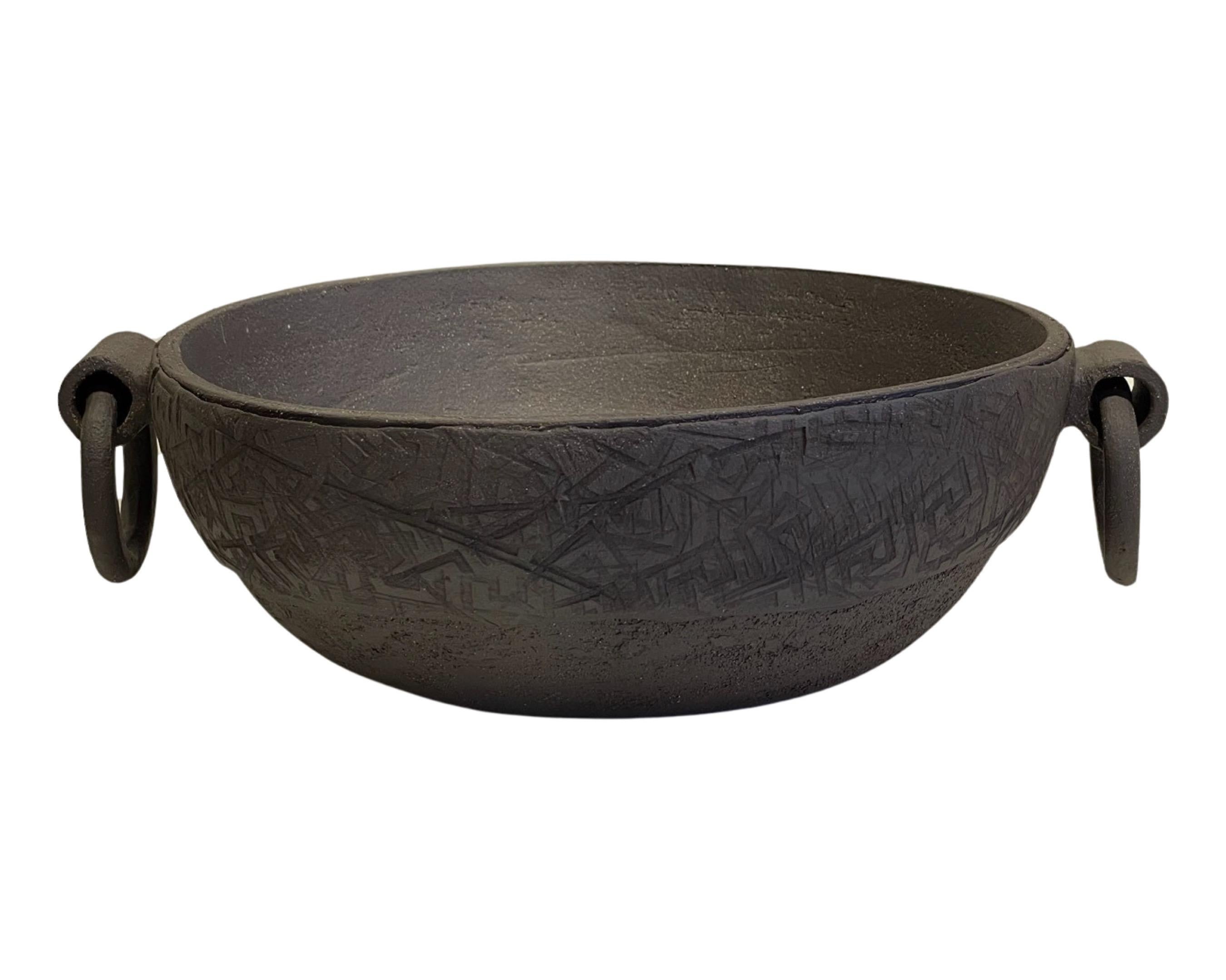Organic Modern Artisanal Ceramic Centerpiece, Handcrafted Decorative Bowl, Dark Brown