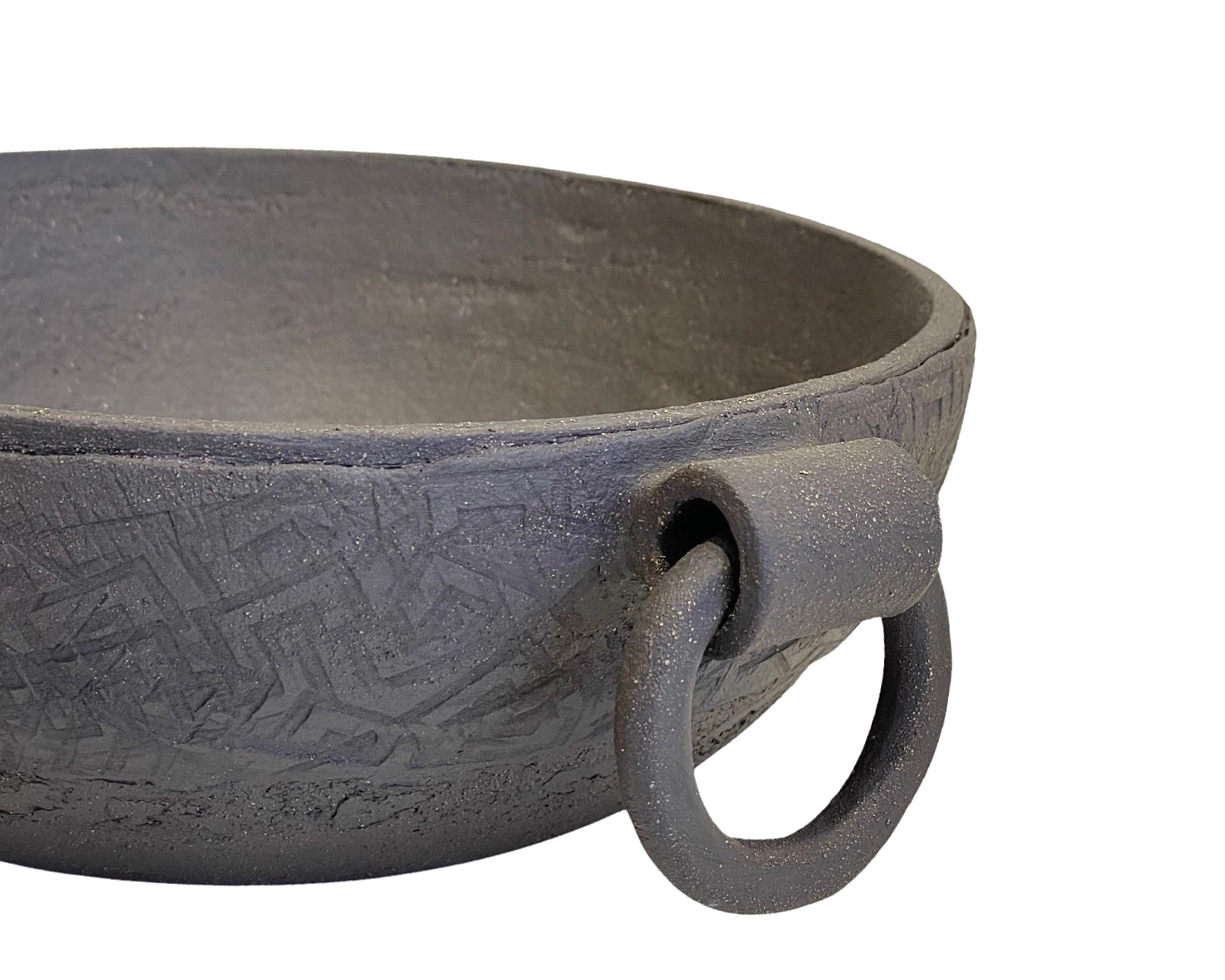 Fired Artisanal Ceramic Centerpiece, Handcrafted Decorative Bowl, Dark Brown For Sale