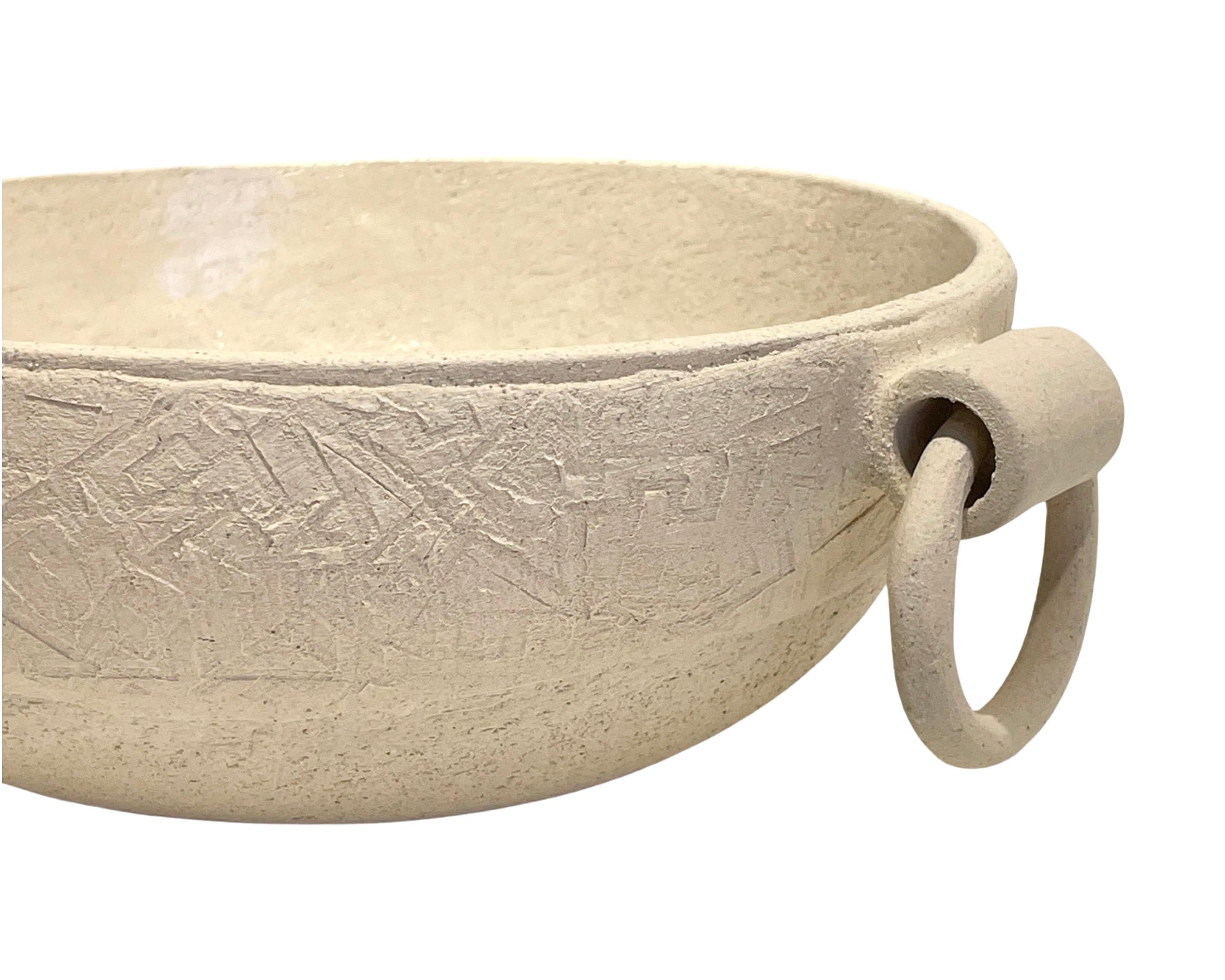 Organic Modern Artisanal Ceramic Centerpiece, Handcrafted Decorative Bowl, White