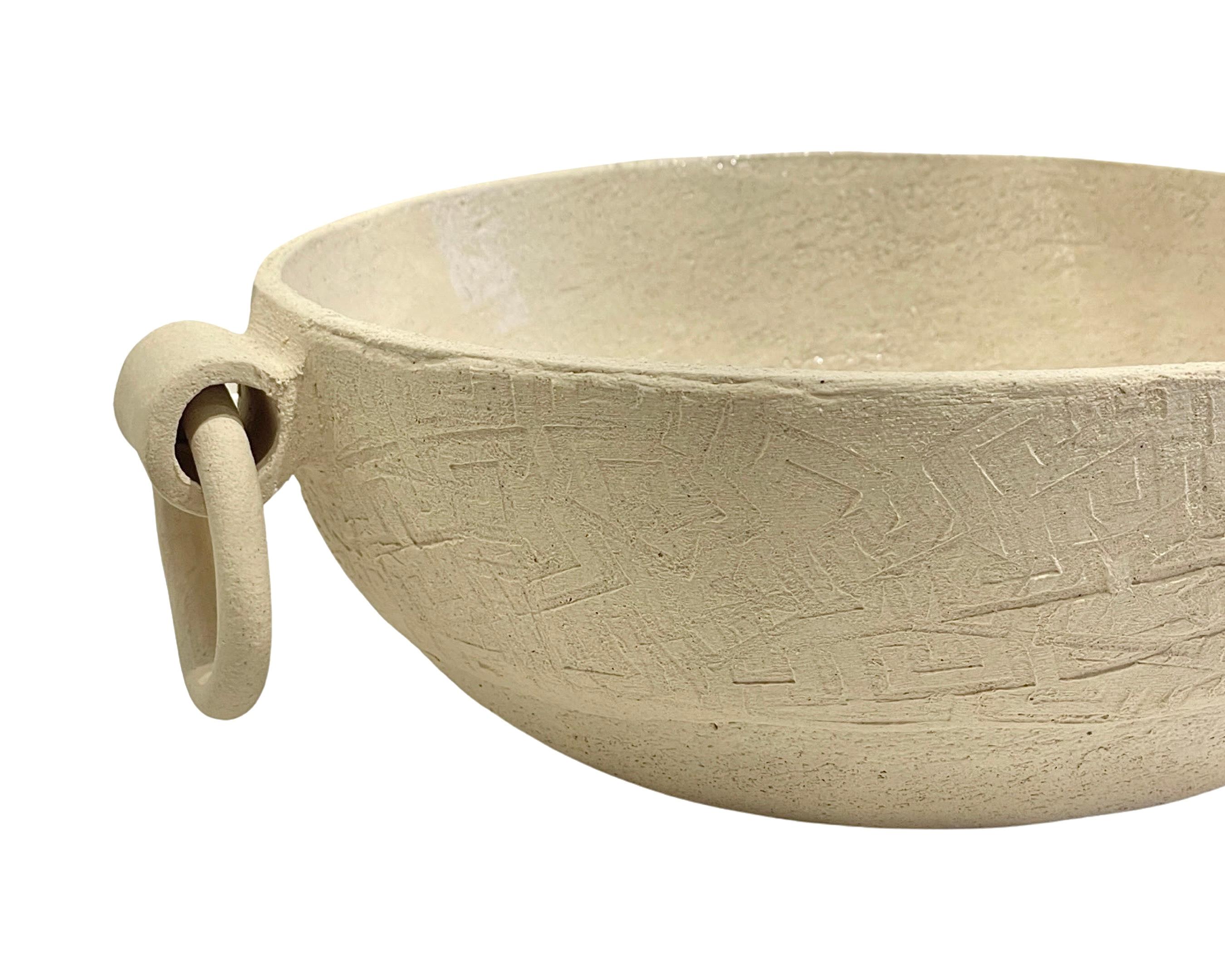 Turkish Artisanal Ceramic Centerpiece, Handcrafted Decorative Bowl, White