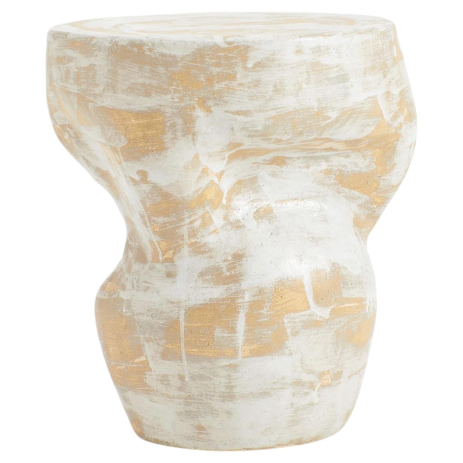 cream / white Artisanal Ceramic Side Table with an organic abstract shape